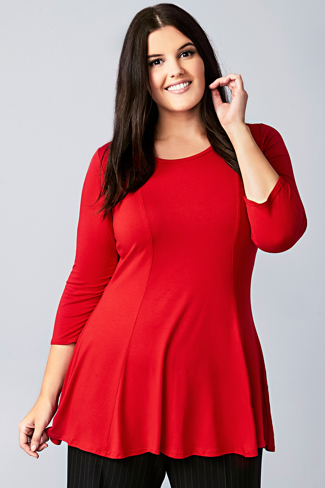 Red Panelled Peplum Swing Top Plus Size 16 to 36