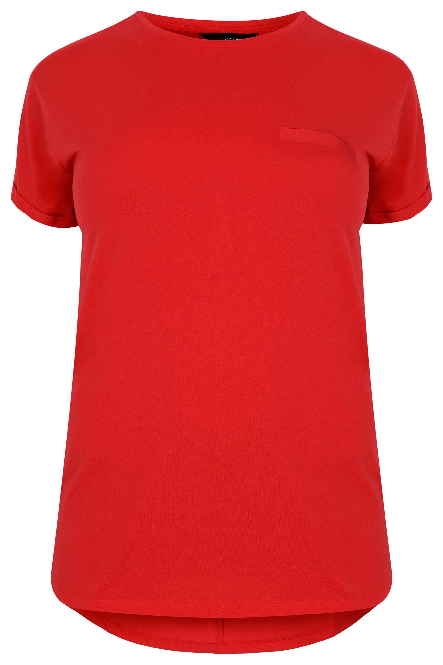 Red Pocket T-Shirt With Curved Hem, Plus size 16 to 36