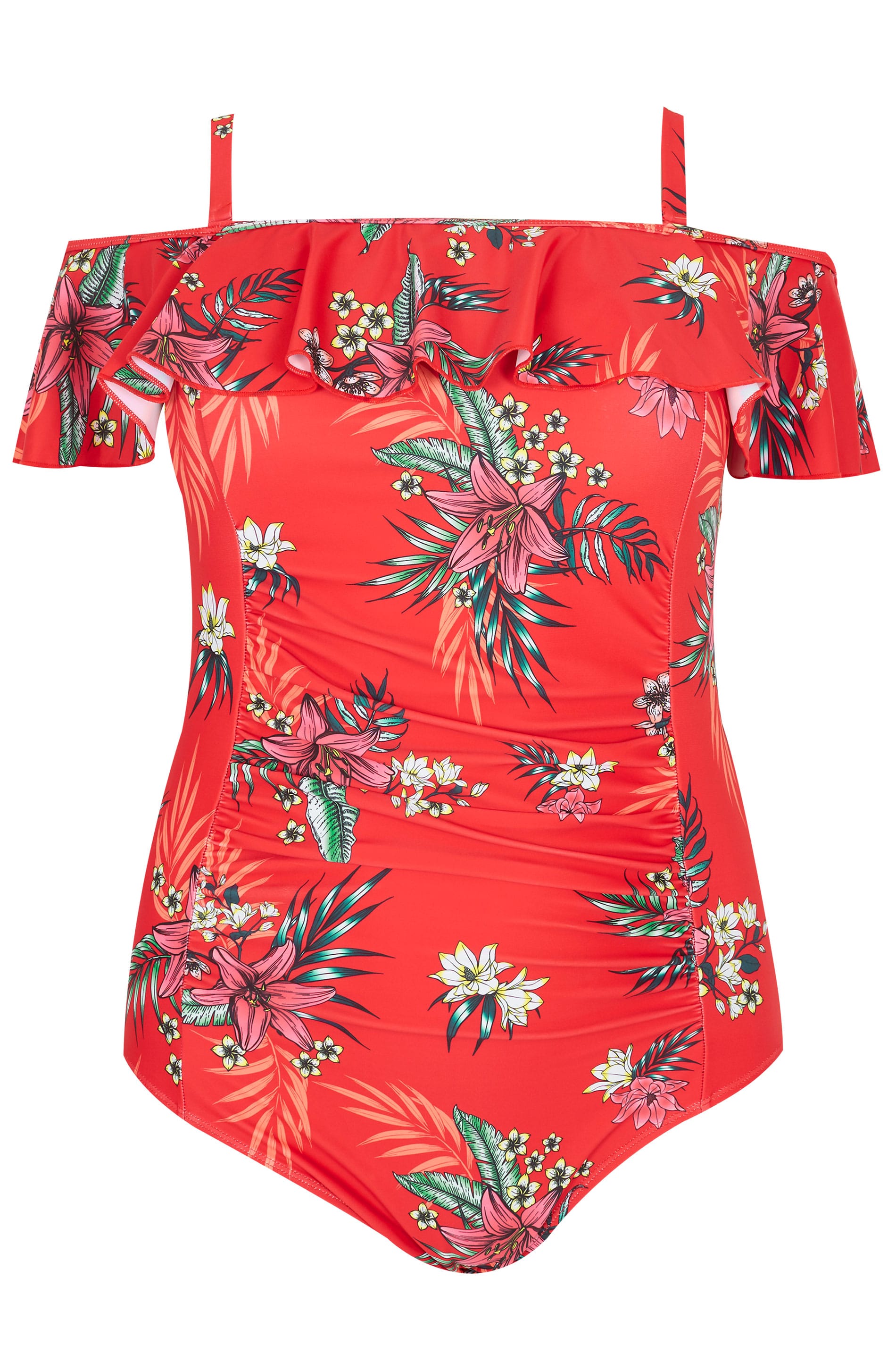 Red Tropical Floral Cold Shoulder Swimsuit | Sizes 16 to 36 | Yours ...