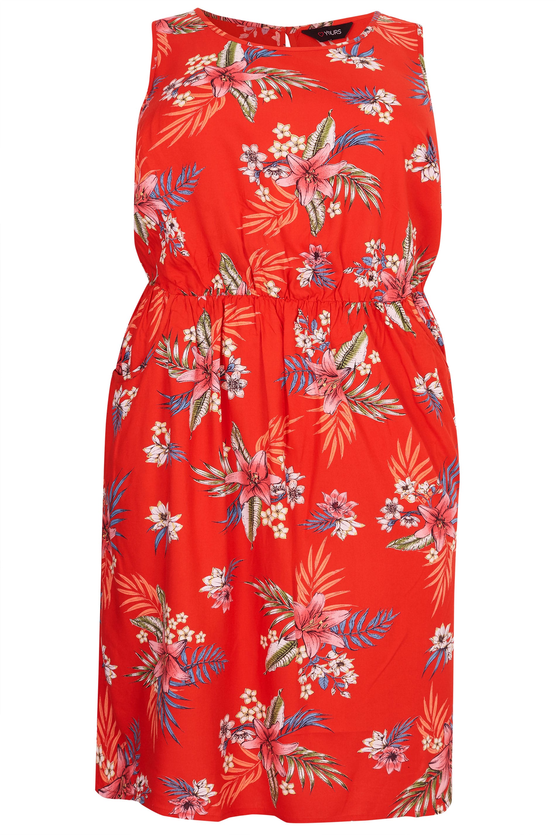 Red Tropical Floral Pocket Skater Dress | Sizes 16 to 36 | Yours Clothing