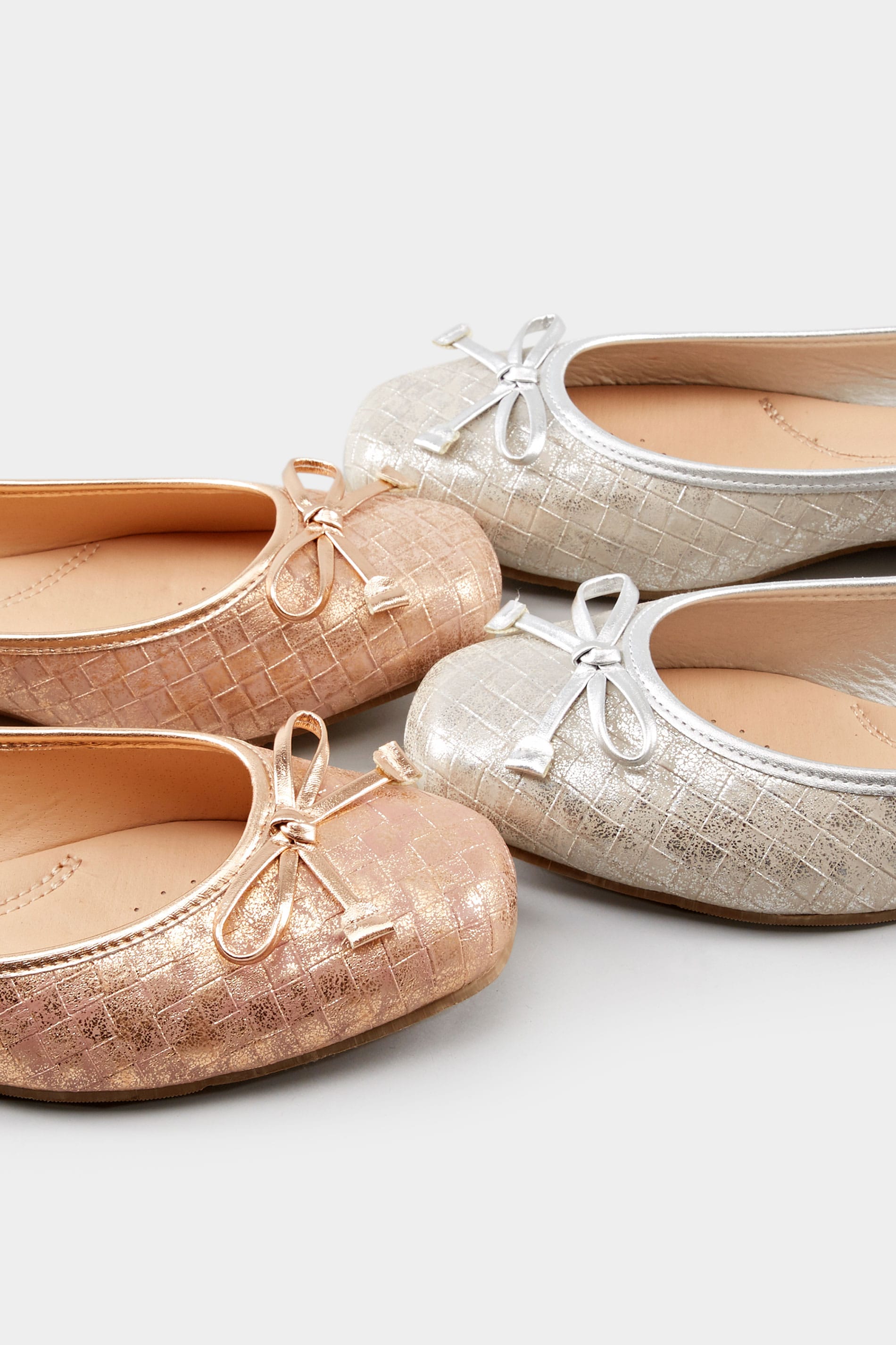 Rose Gold Textured Ballerina Pumps | Sizes 5EEE to 10EEE | Yours Clothing