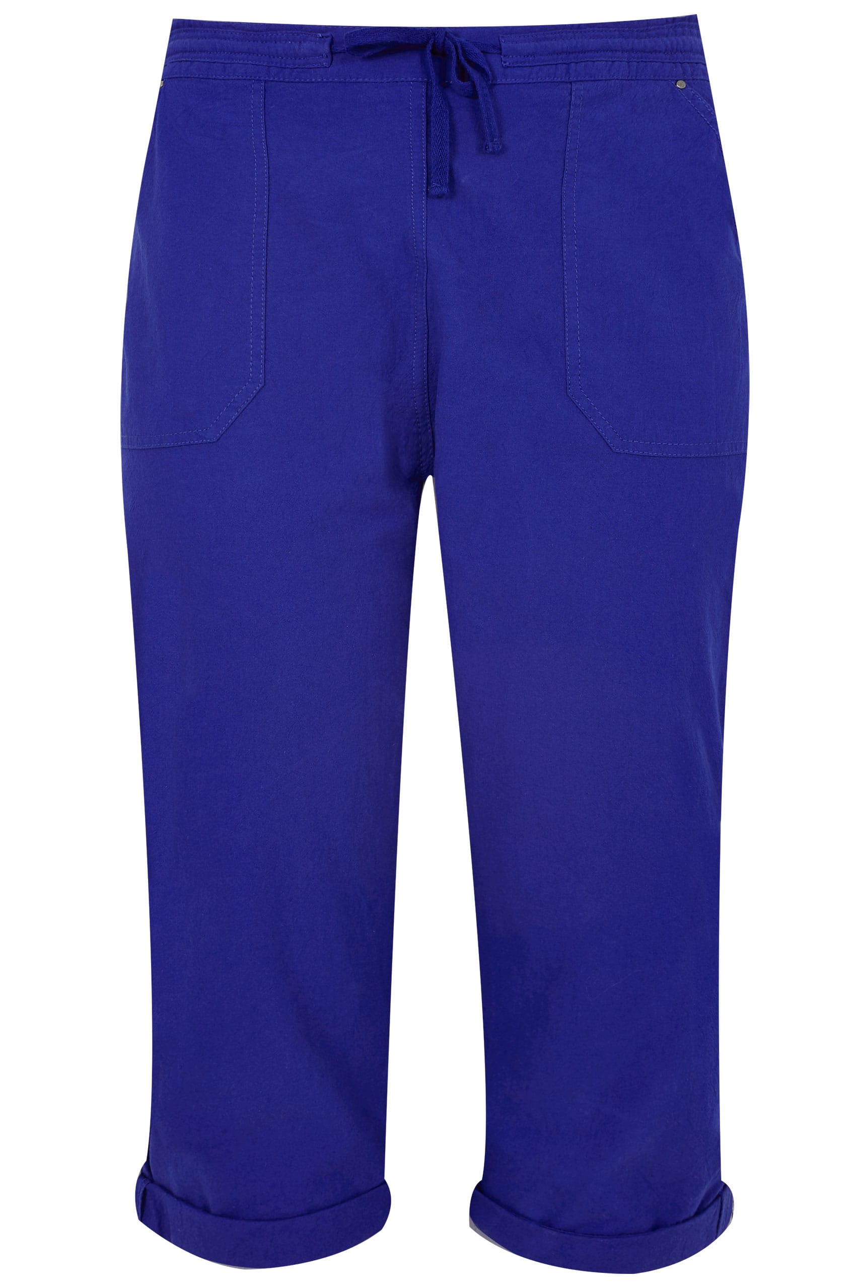 Royal Blue Cool Cotton Cropped Trousers Plus Size 16 To 36 5704