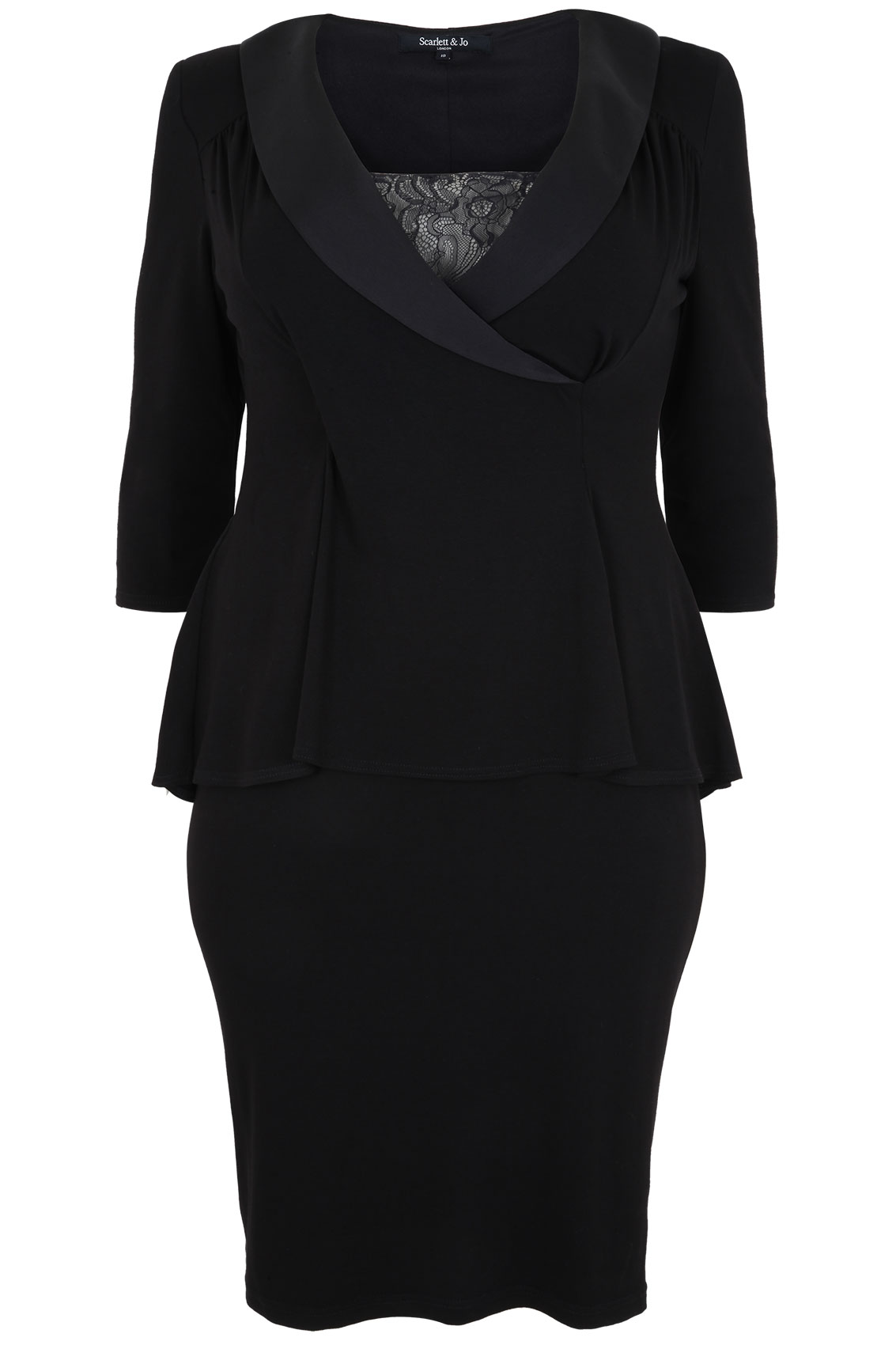 SCARLETT & JO Black Tuxedo Peplum Dress, Plus size 16 to 32