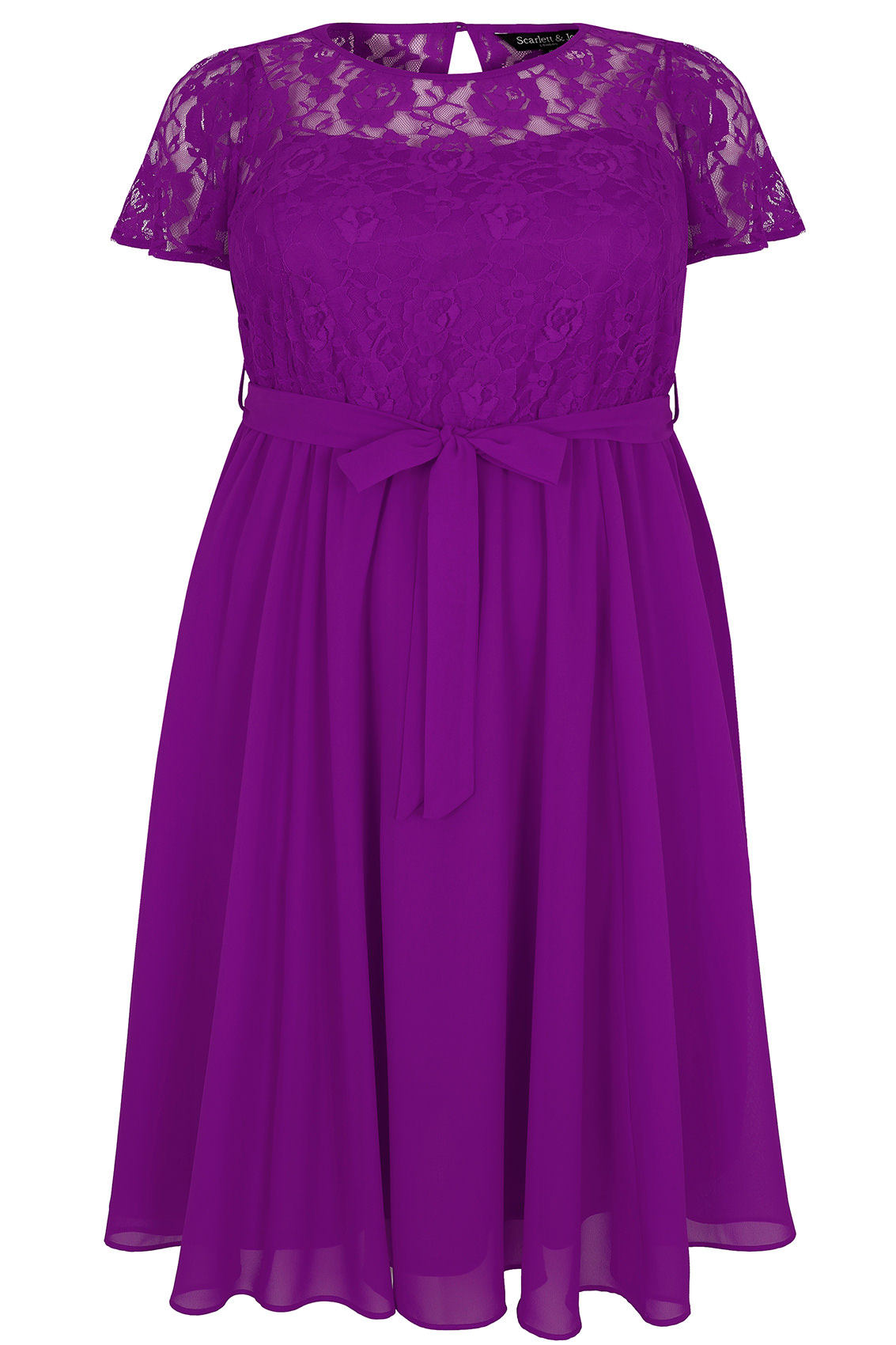 SCARLETT & JO Purple Midi Dress With Lace Top & Pleated Skirt, Plus ...