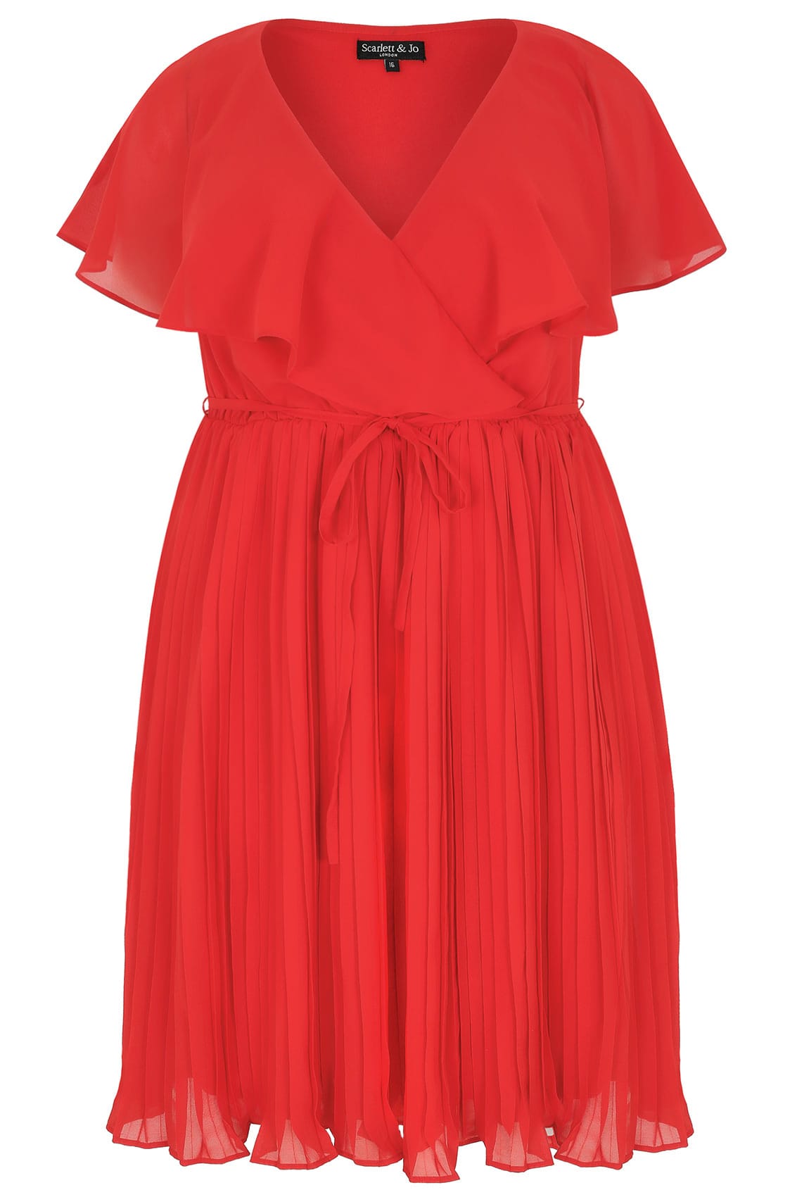 SCARLETT & JO Red Chiffon Pleat Skirt Midi Dress With Cape Detail plus ...
