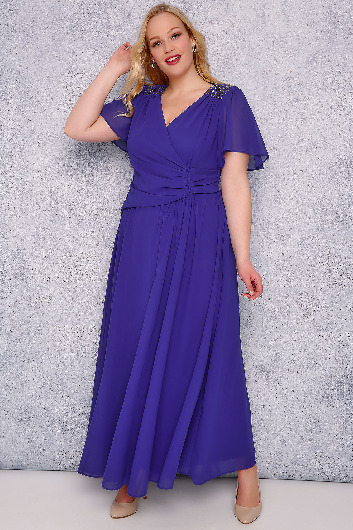 SCARLETT & JO Sapphire Blue Chiffon Maxi Dress With Embellished ...
