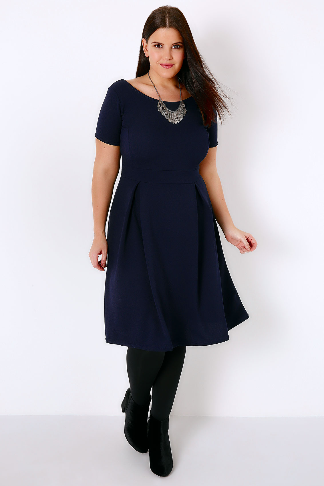 SIENNA COUTURE Navy Sleeved Skater Dress Plus size 16 to 26