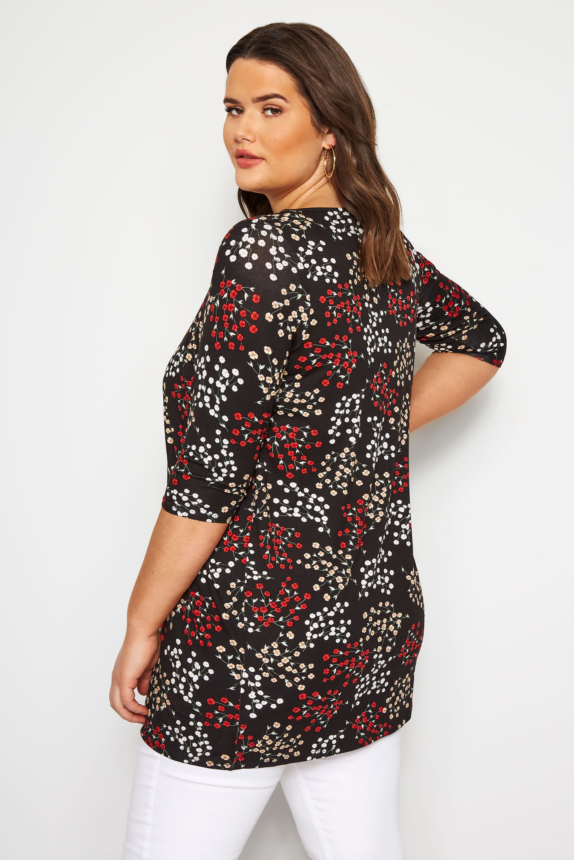 SIZE UP Black Floral Longline Top | Sizes 16 to 32 | Yours Clothing