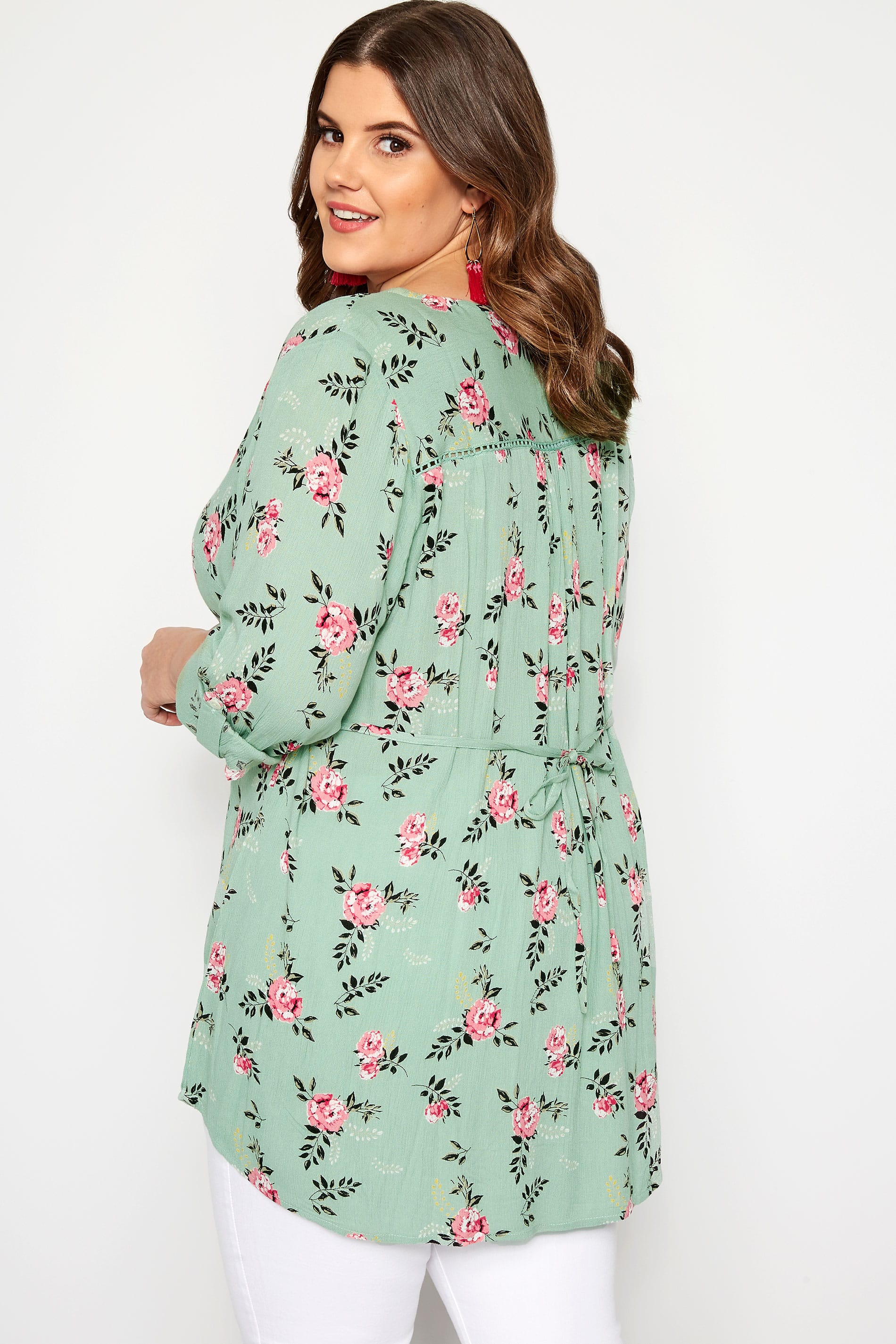Sage Green Floral Pintuck Jersey Top Sizes 16 To 36
