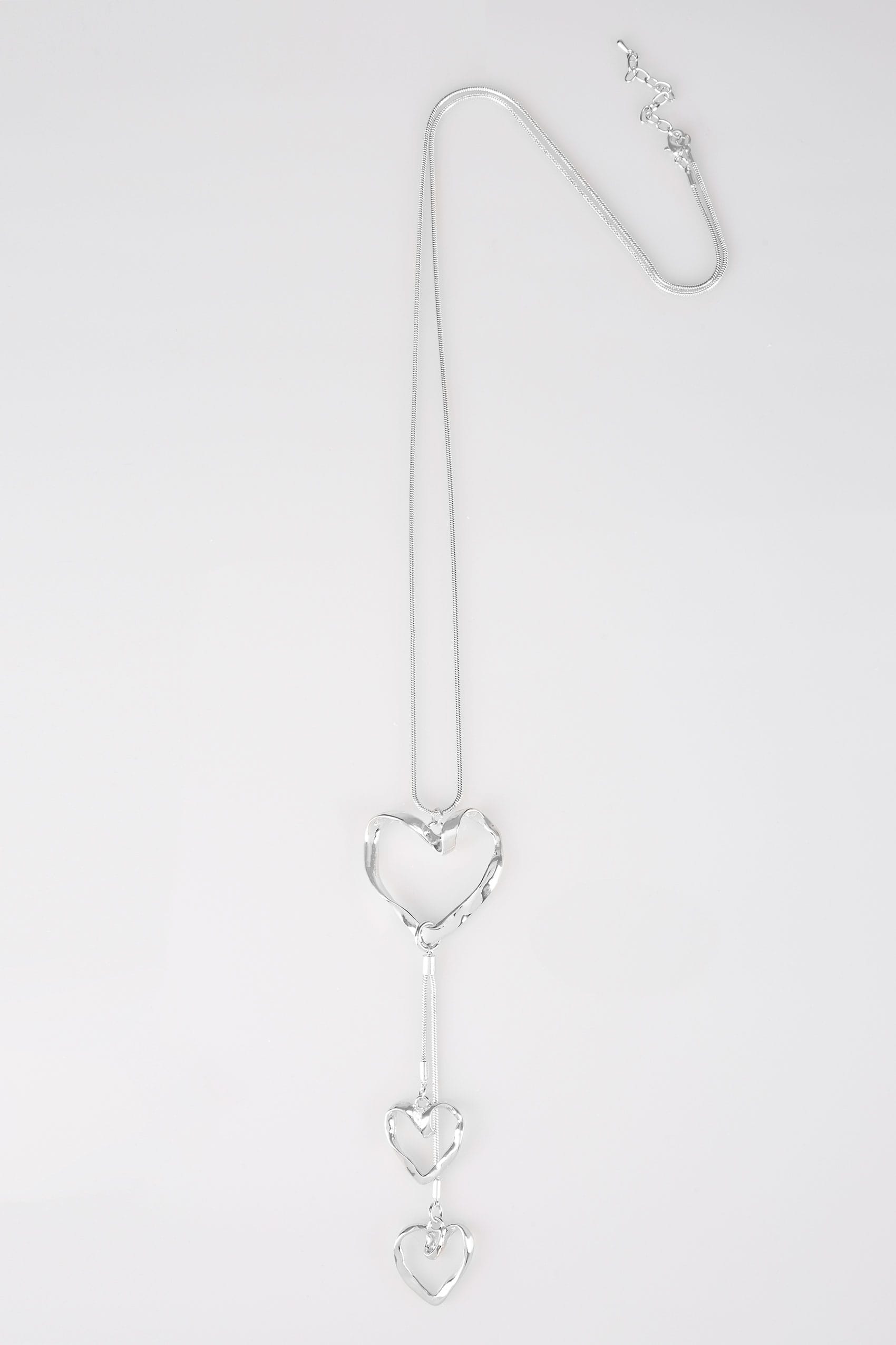 Silver Drop Necklace With Heart Pendants