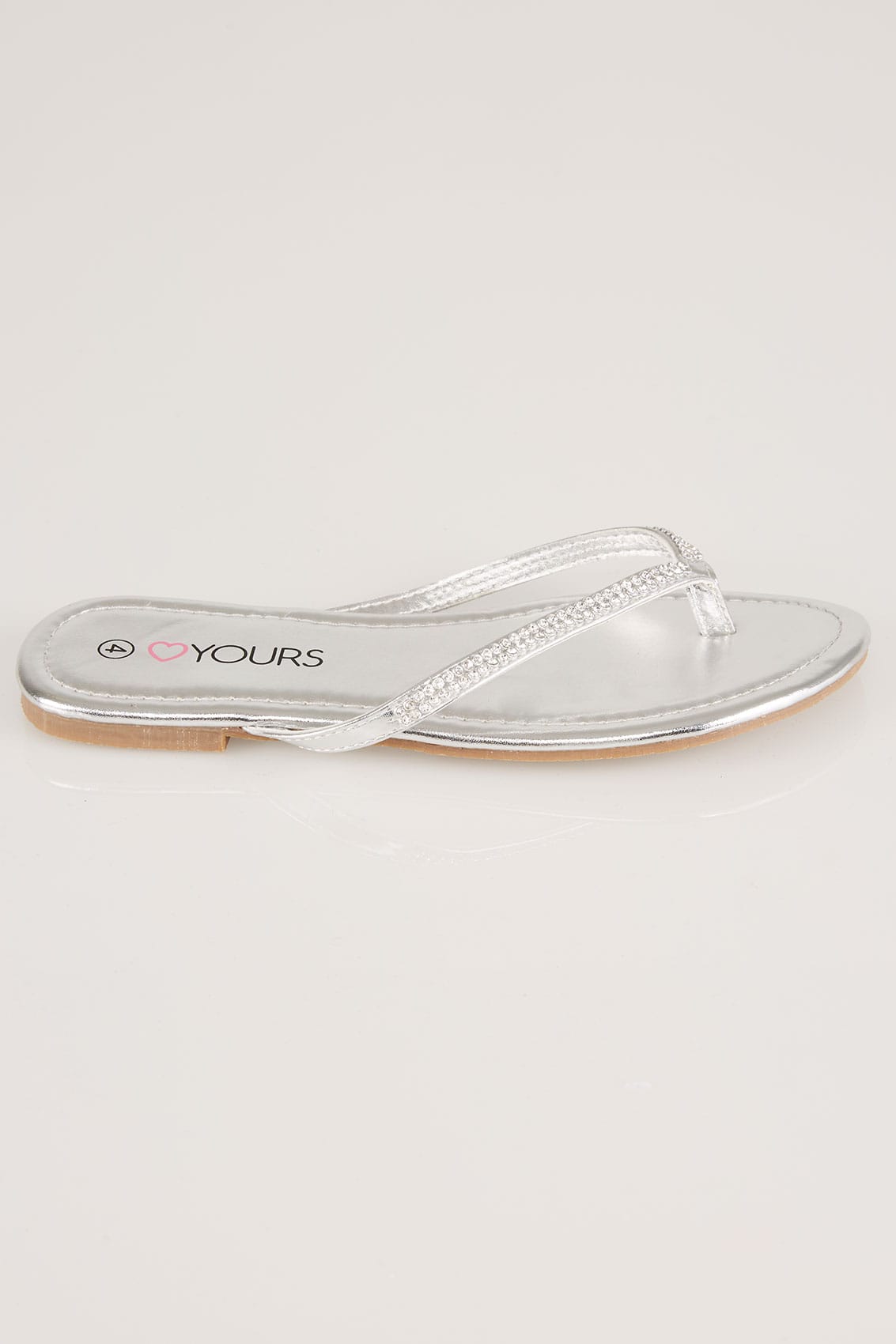 Silver Flip Flop With Diamante Trim In EEE Fit