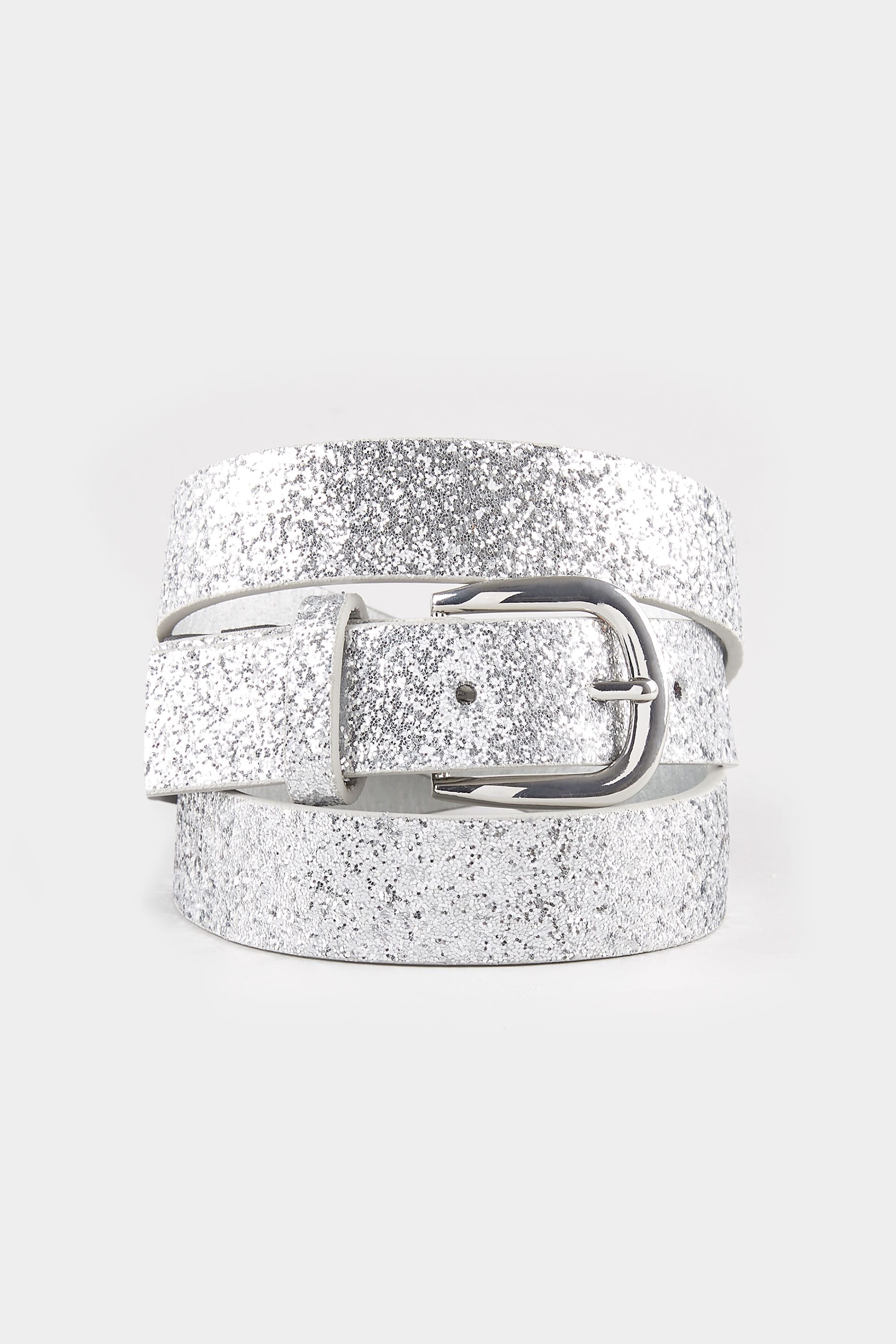 Plus Size Silver Glitter Belt | Sizes 16 to 32 | Yours Clothing