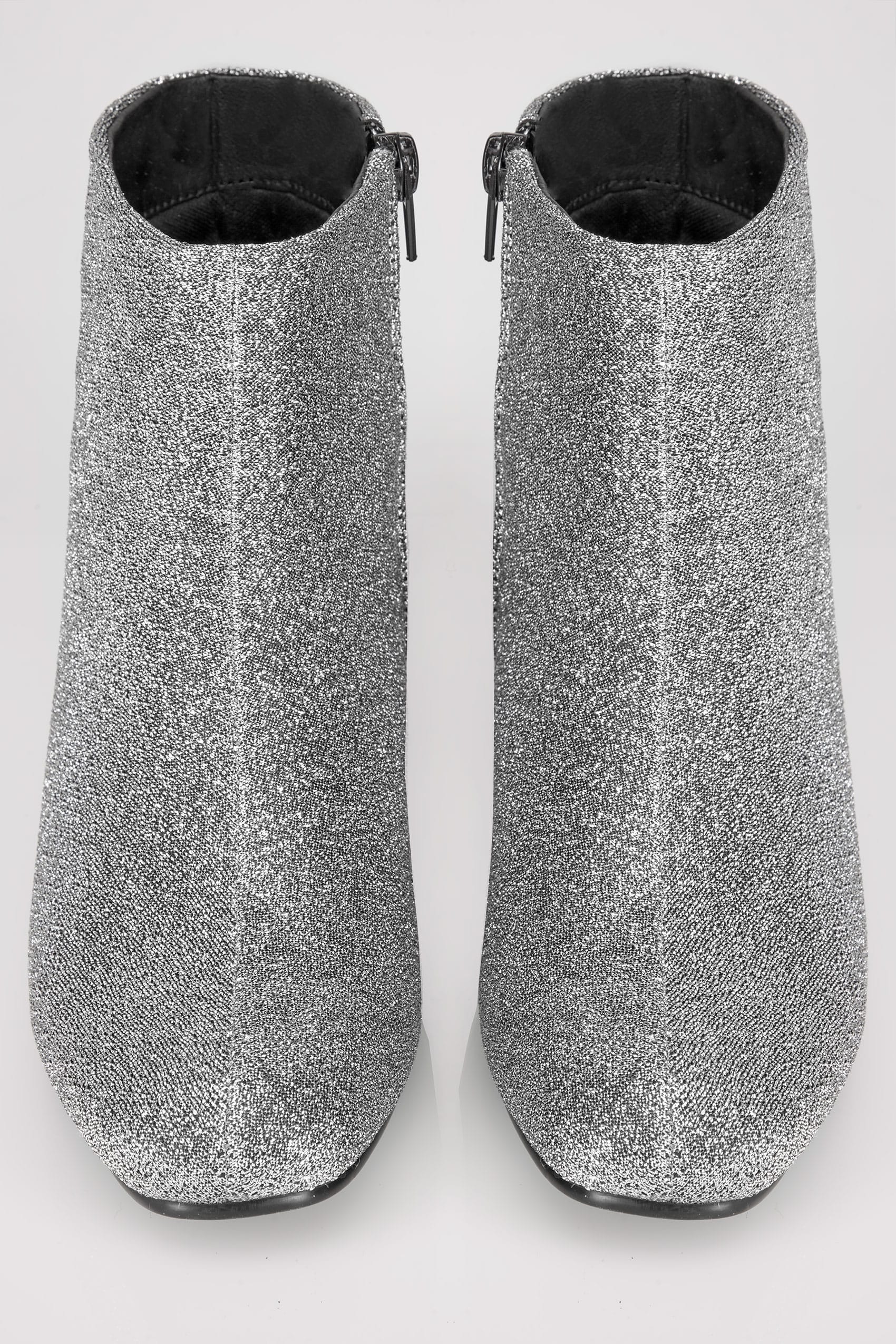 wide fit silver glitter block heels