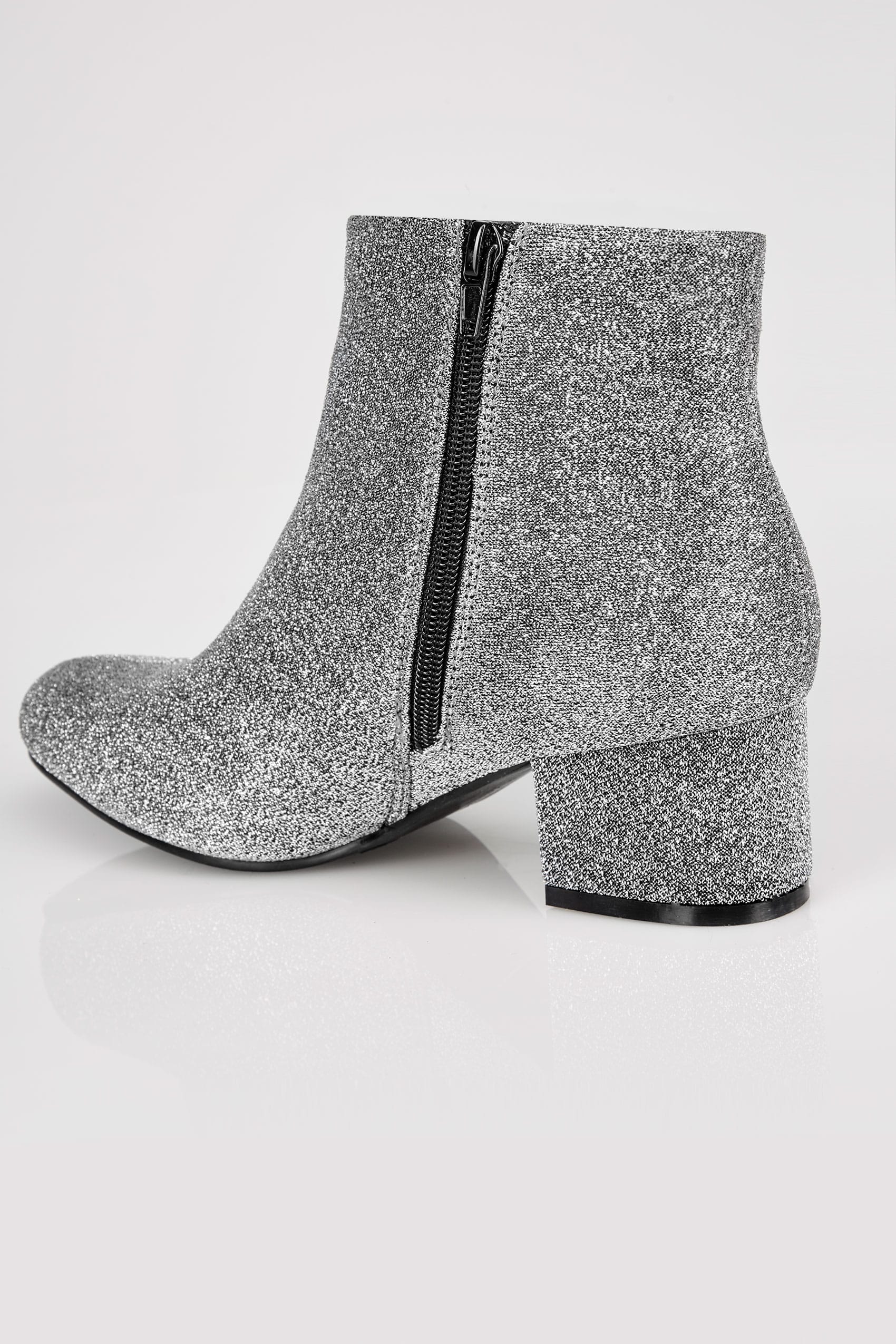 Silver Glitter Boots With Block Heel
