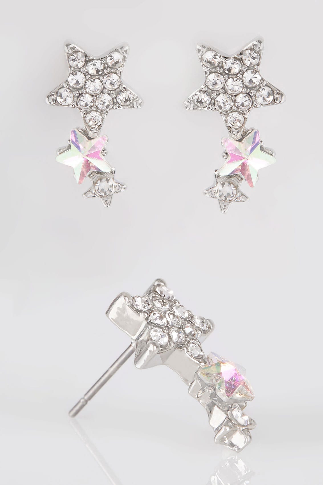 Silver & Iridescent Triple Star Stud Earrings