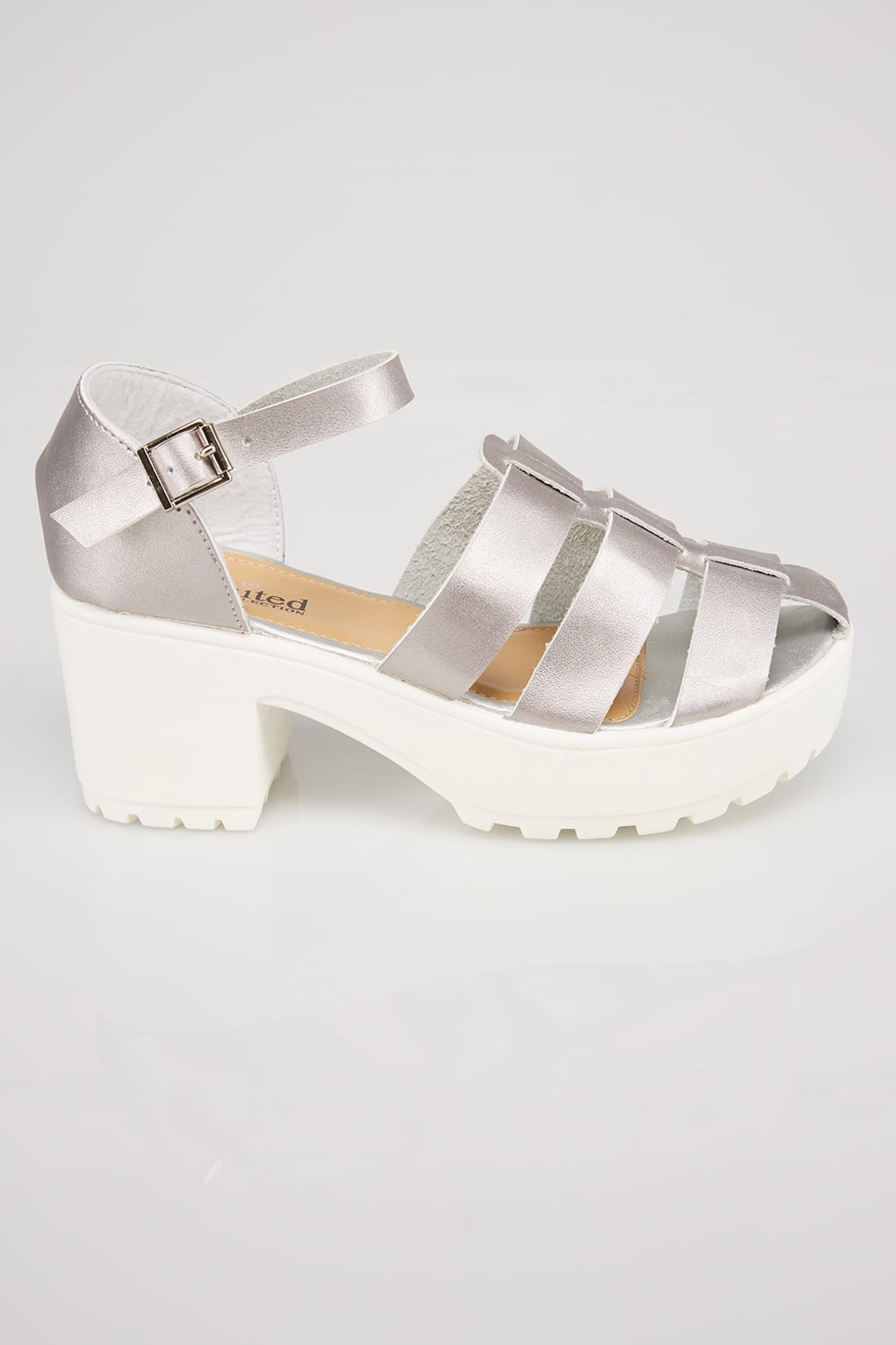 Silver & White Platform Gladiator Sandals In E Fit size 4,5,6,7,8,9