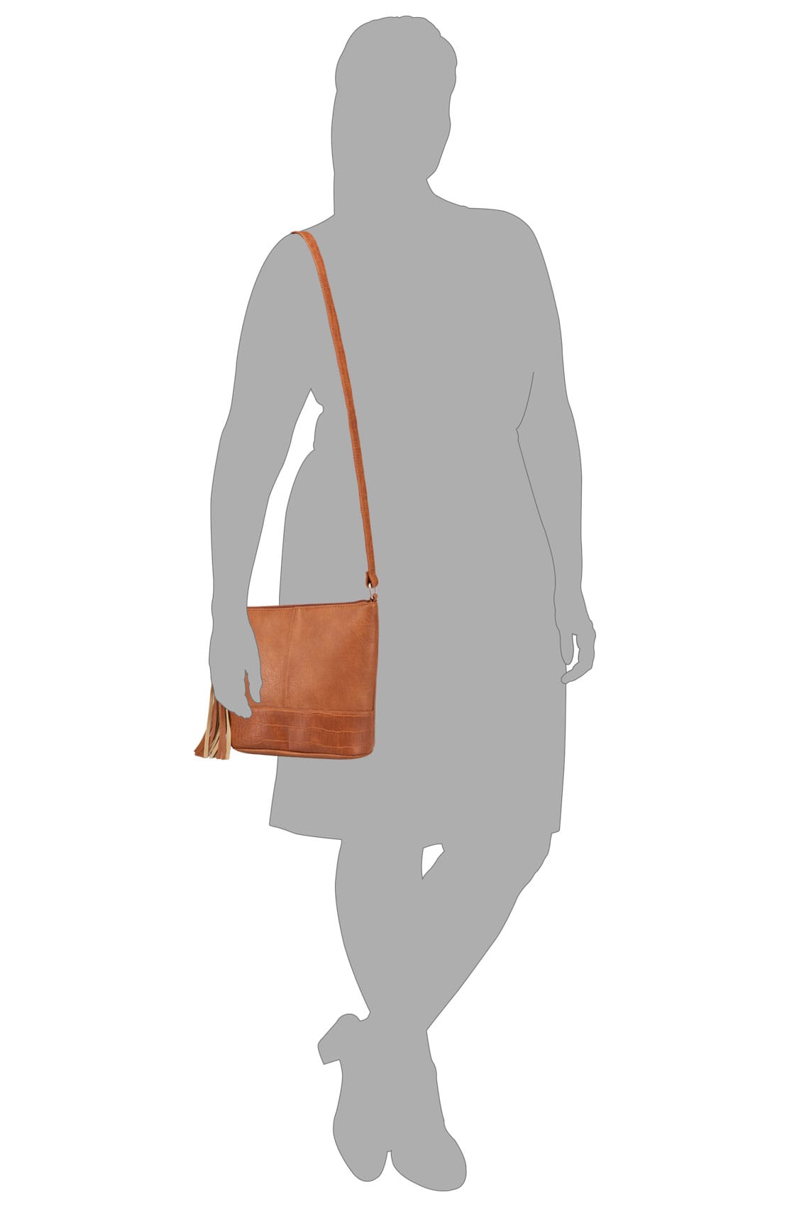 Tan Bucket Bag With Adjustable Strap With Tassel Zip