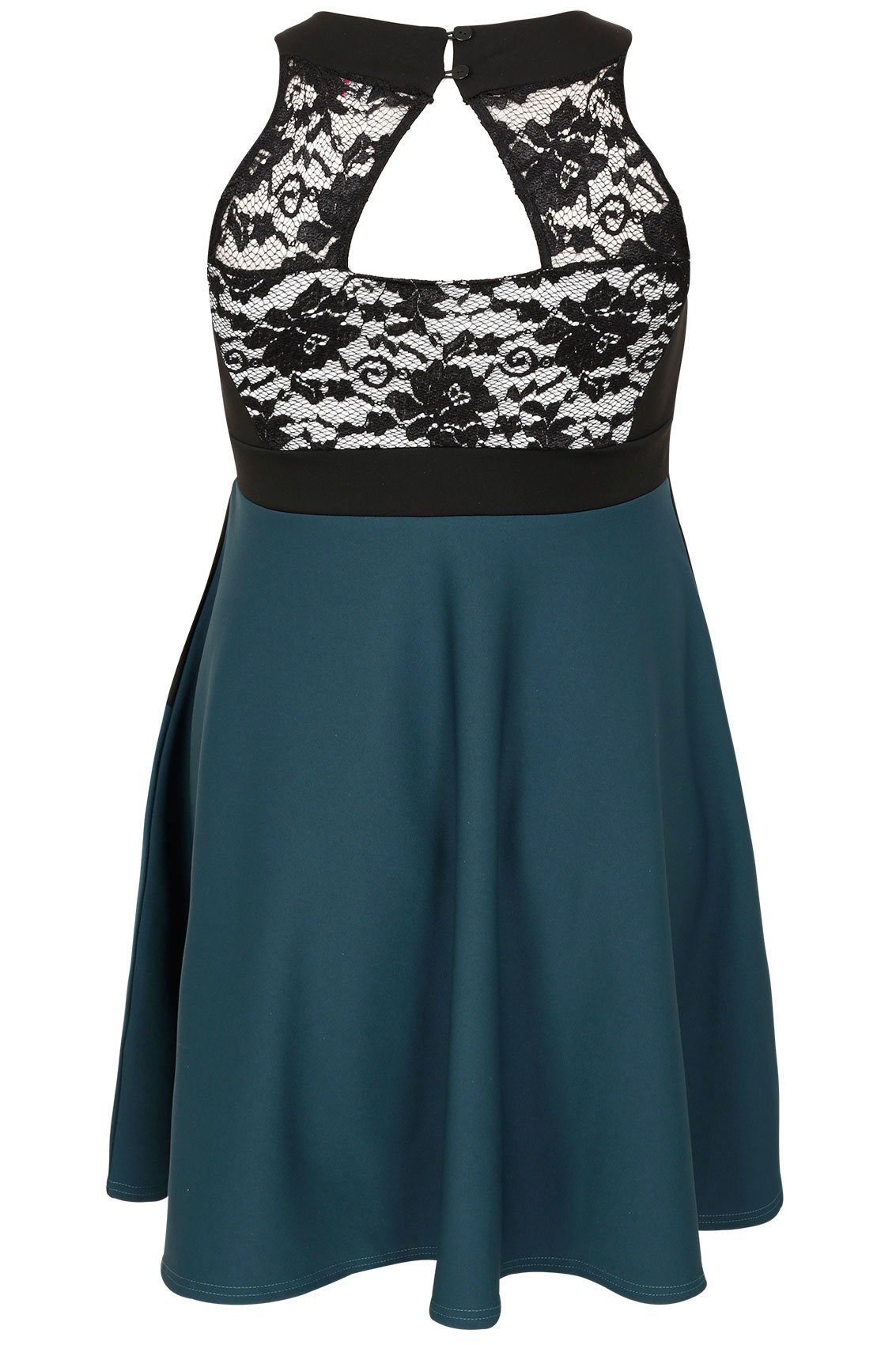 Teal And Black Lace Panel Skater Dress Plus Size 16 To 32