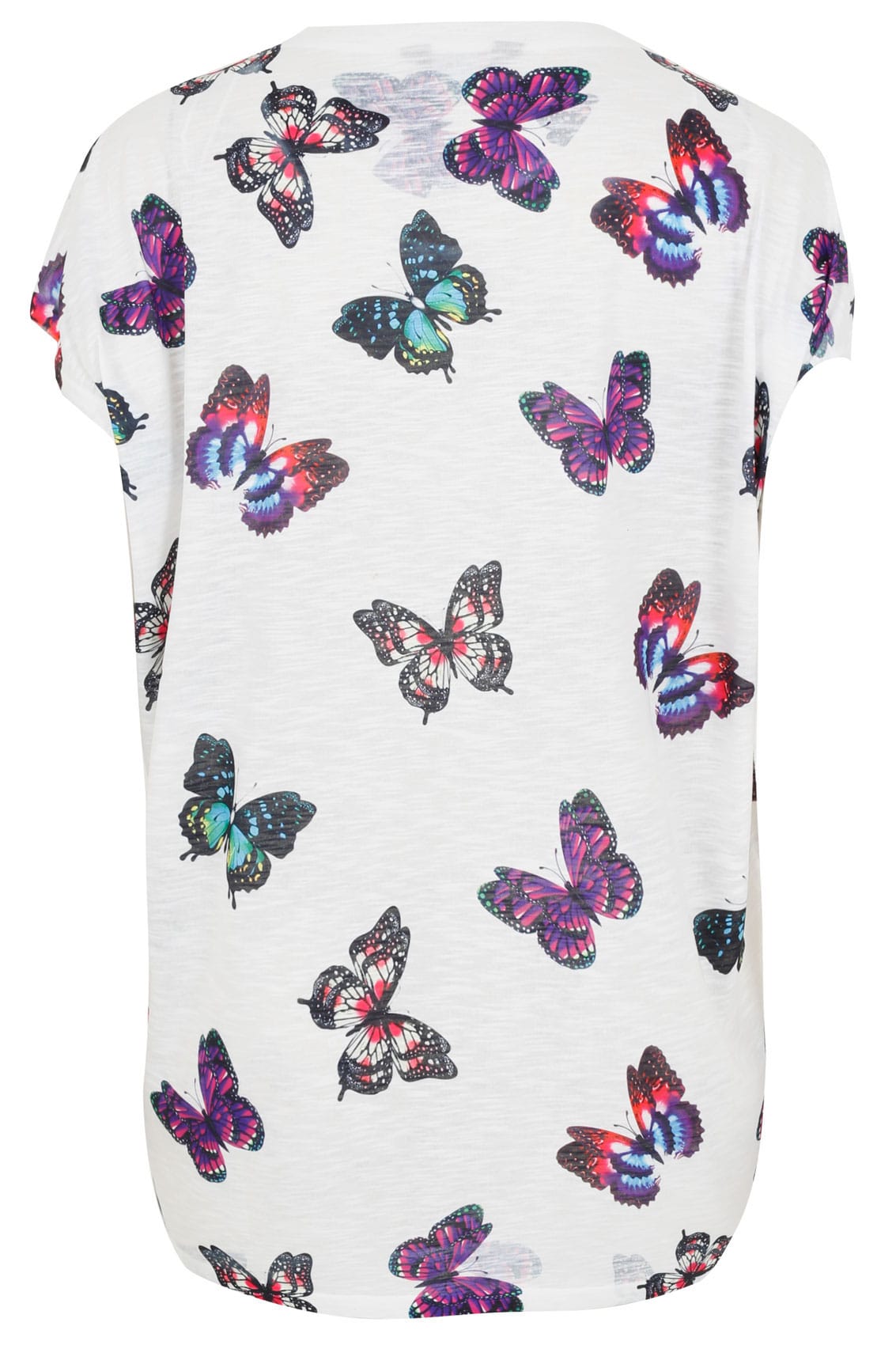 White Butterfly Print Top With Diamante Stud Detail, Plus size 16 to 36