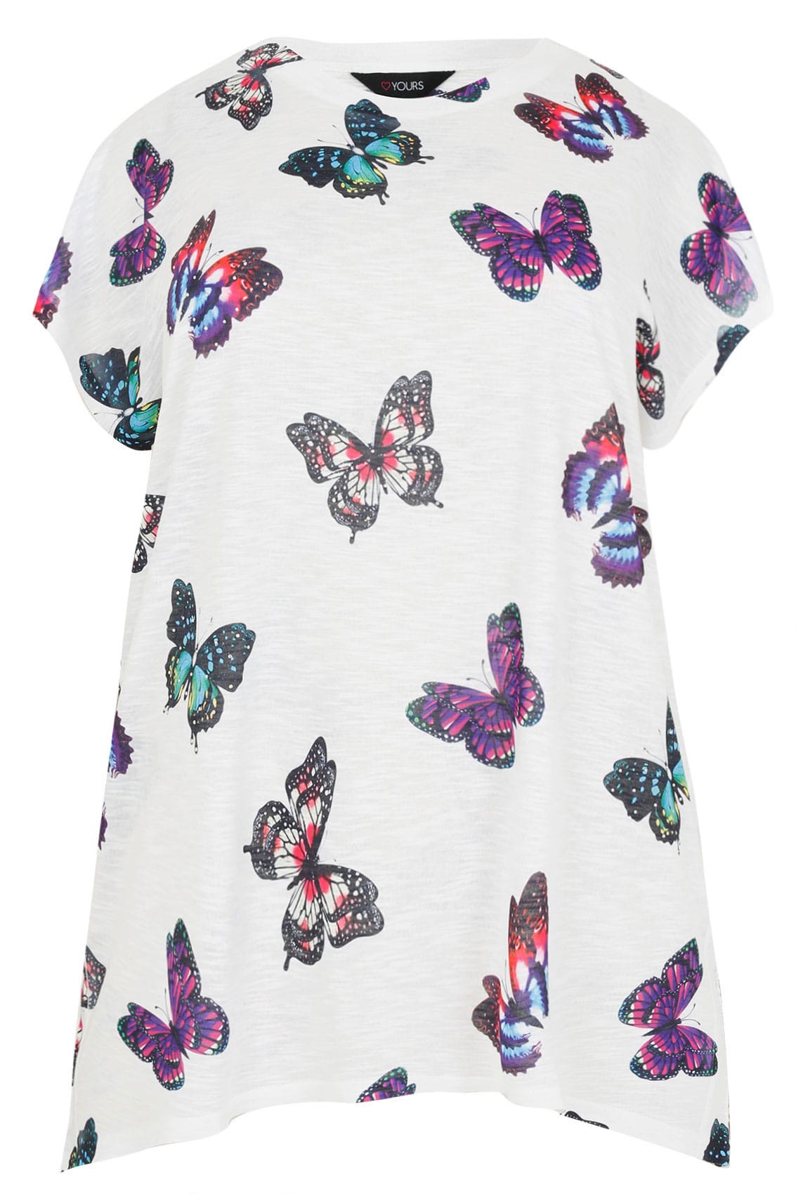 White Butterfly Print Top With Diamante Stud Detail, Plus size 16 to 36