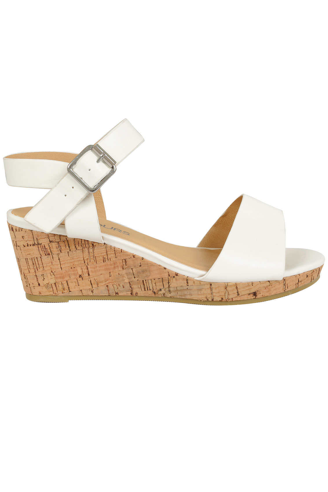 White COMFORT INSOLE High Cork Wedge Sandal In EEE Fit