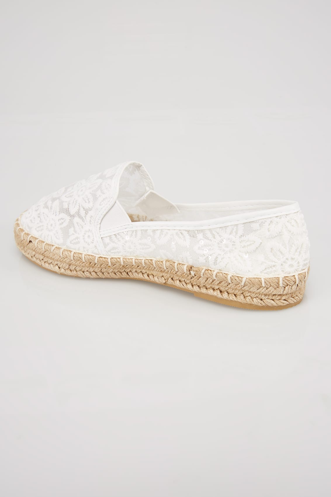 White Floral Crochet Espadrilles In E Fit Size 4,5,6,7,8,9