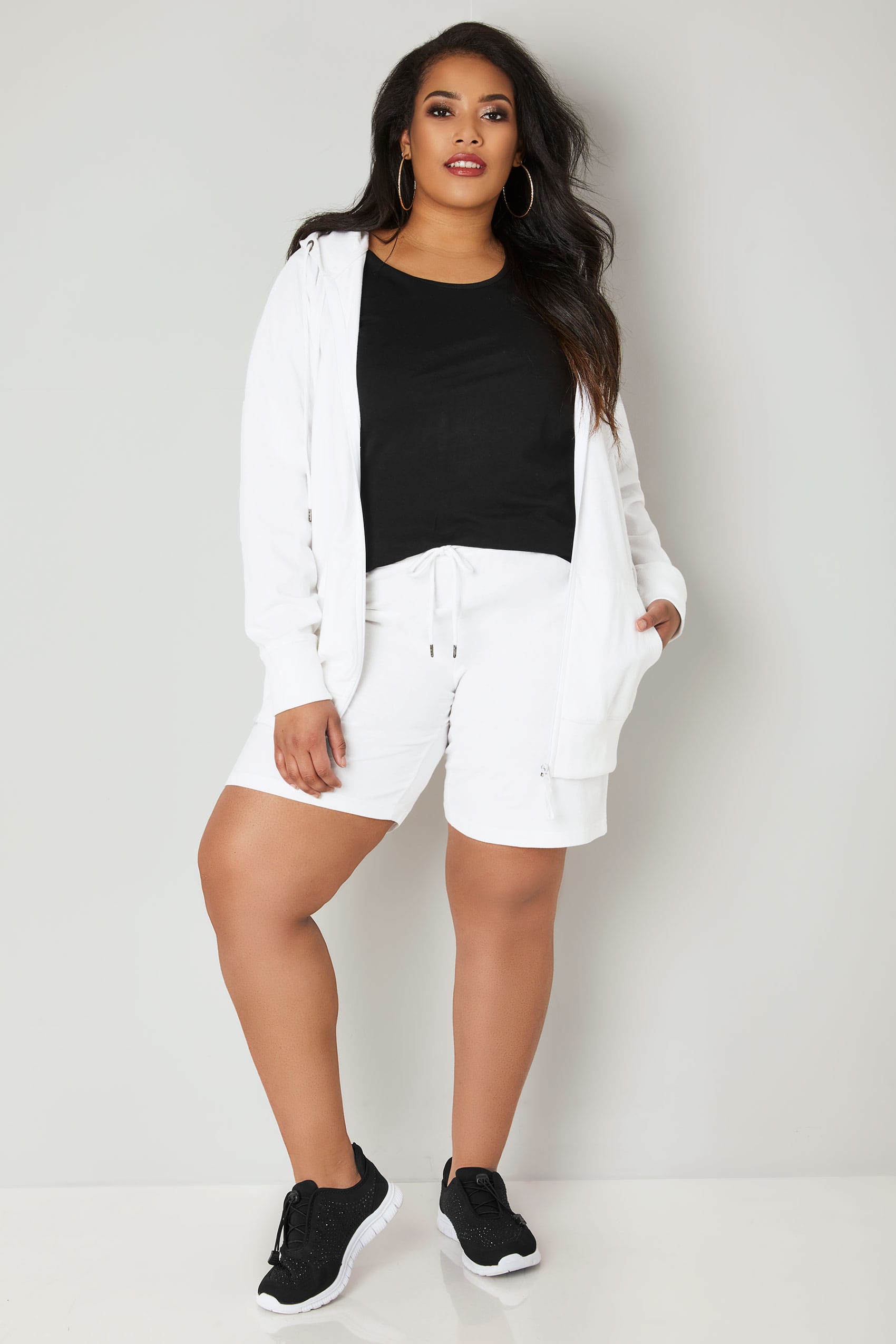 White Jersey Shorts With Elasticated Waistband, plus size 16 to 36