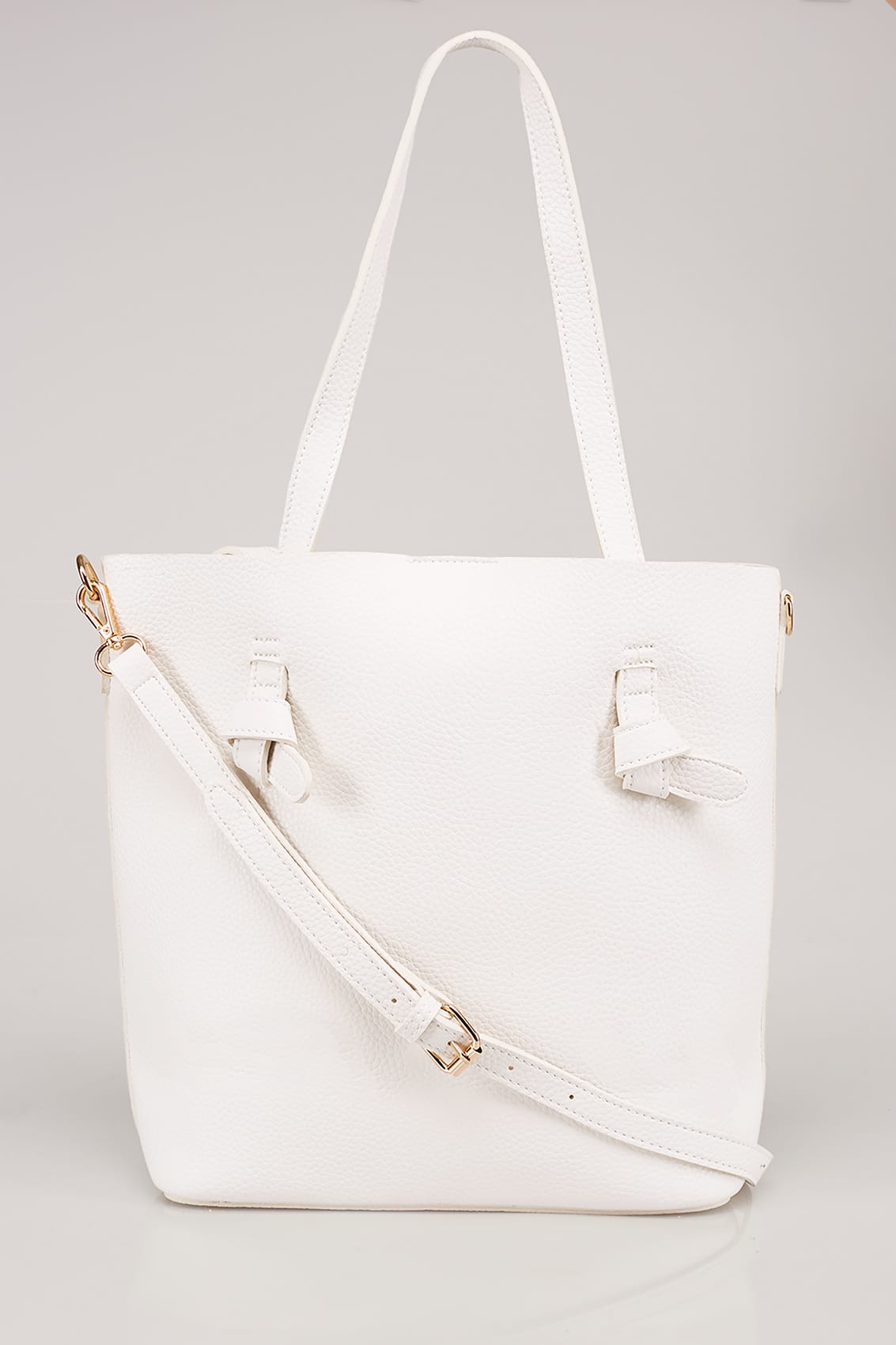 White Leather Look Shopper Bag With Knot Trim