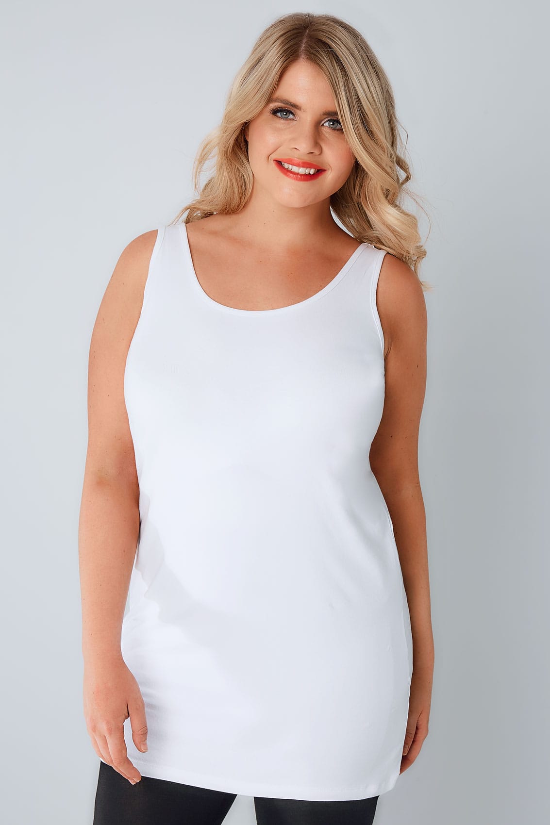 White Longline Vest Top, Plus size 16 to 36