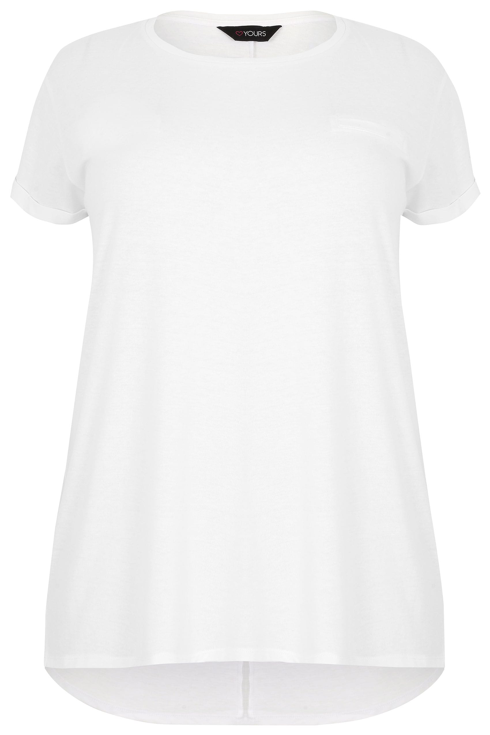 White Pocket T-Shirt With Curved Hem, Plus size 16 to 36