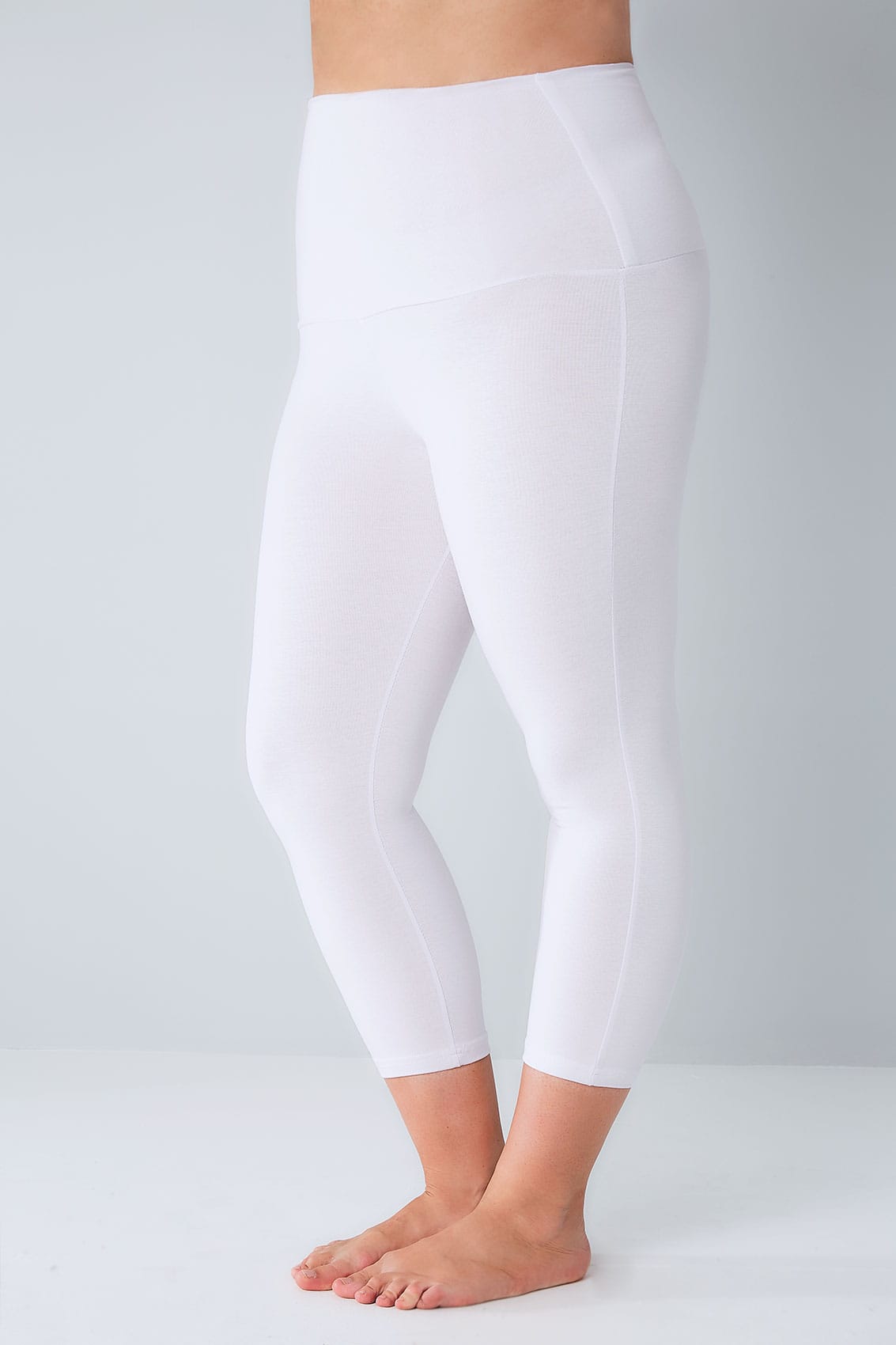 White Tummy Control Soft Touch Cropped Leggings Plus Size 16 To 36