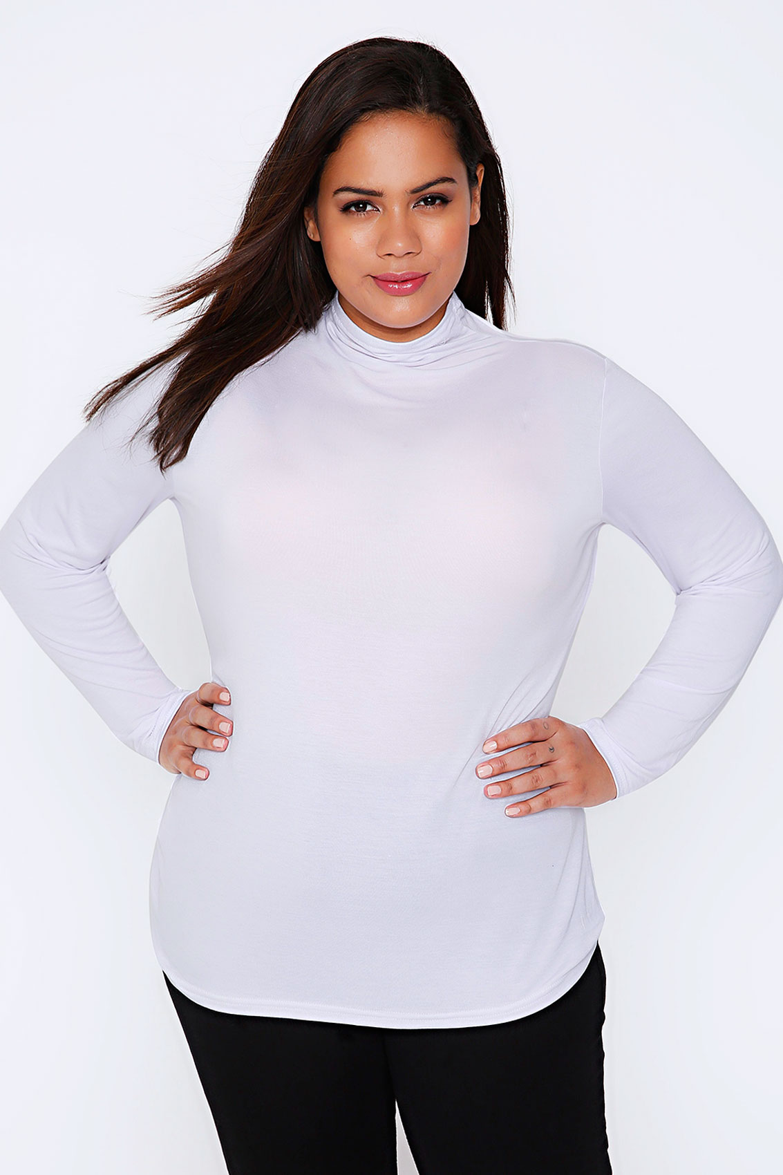 White Turtle Neck Long Sleeved Jersey Top plus Size 16 to 32