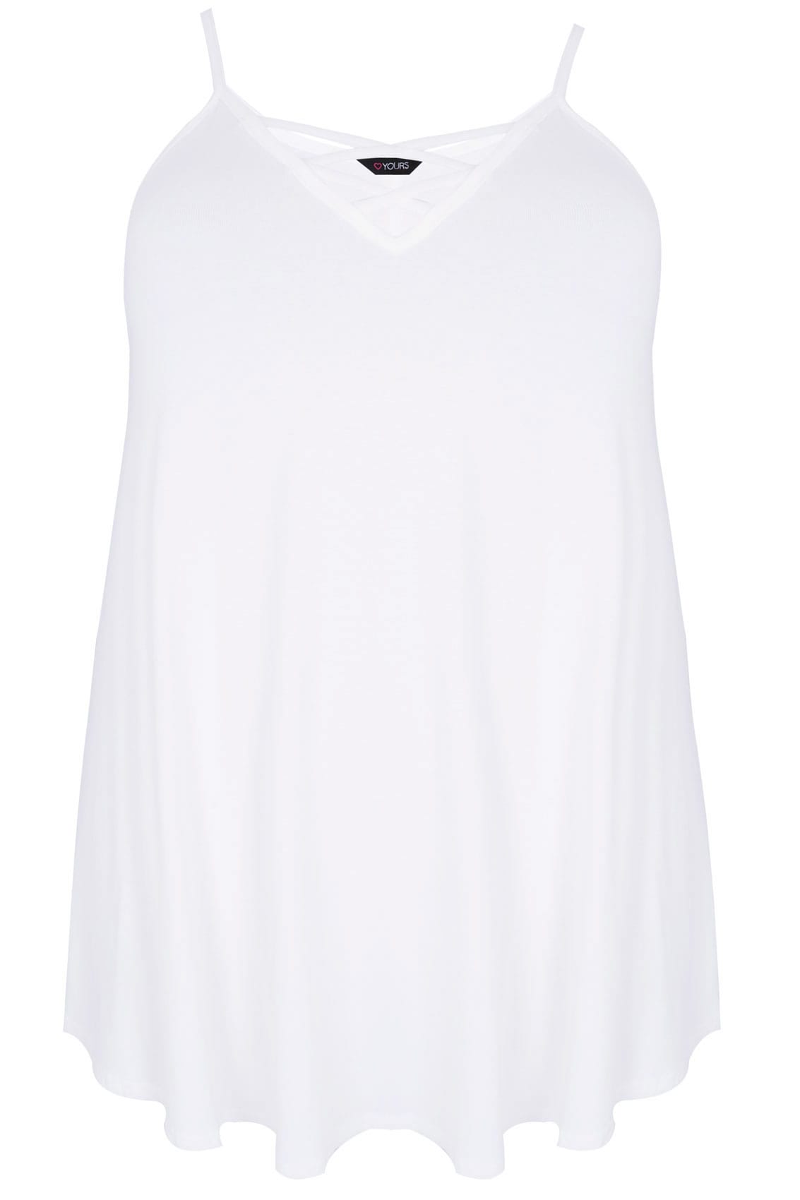 White V-Neck Longline Cami Vest Top With Cross Front Detail, Plus size ...
