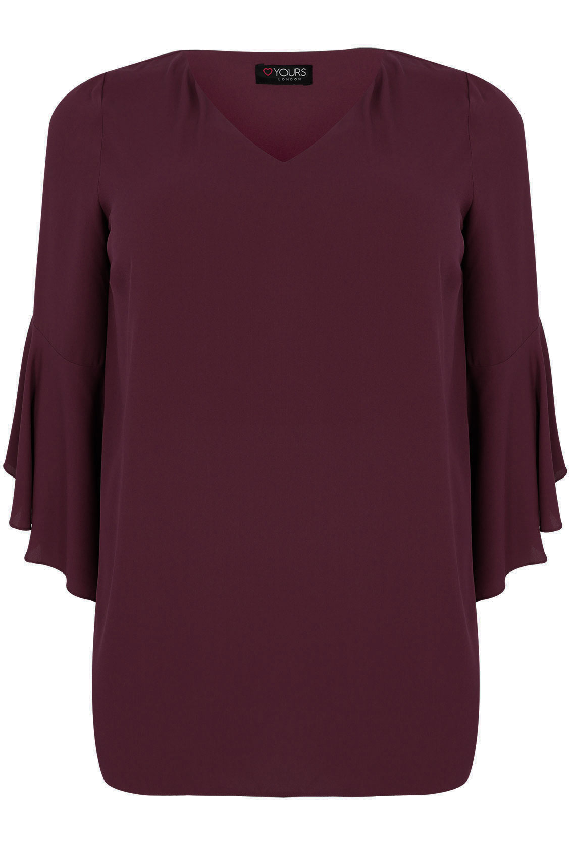 Wine Blouse With Bell Sleeves, Plus Size 16 to 32