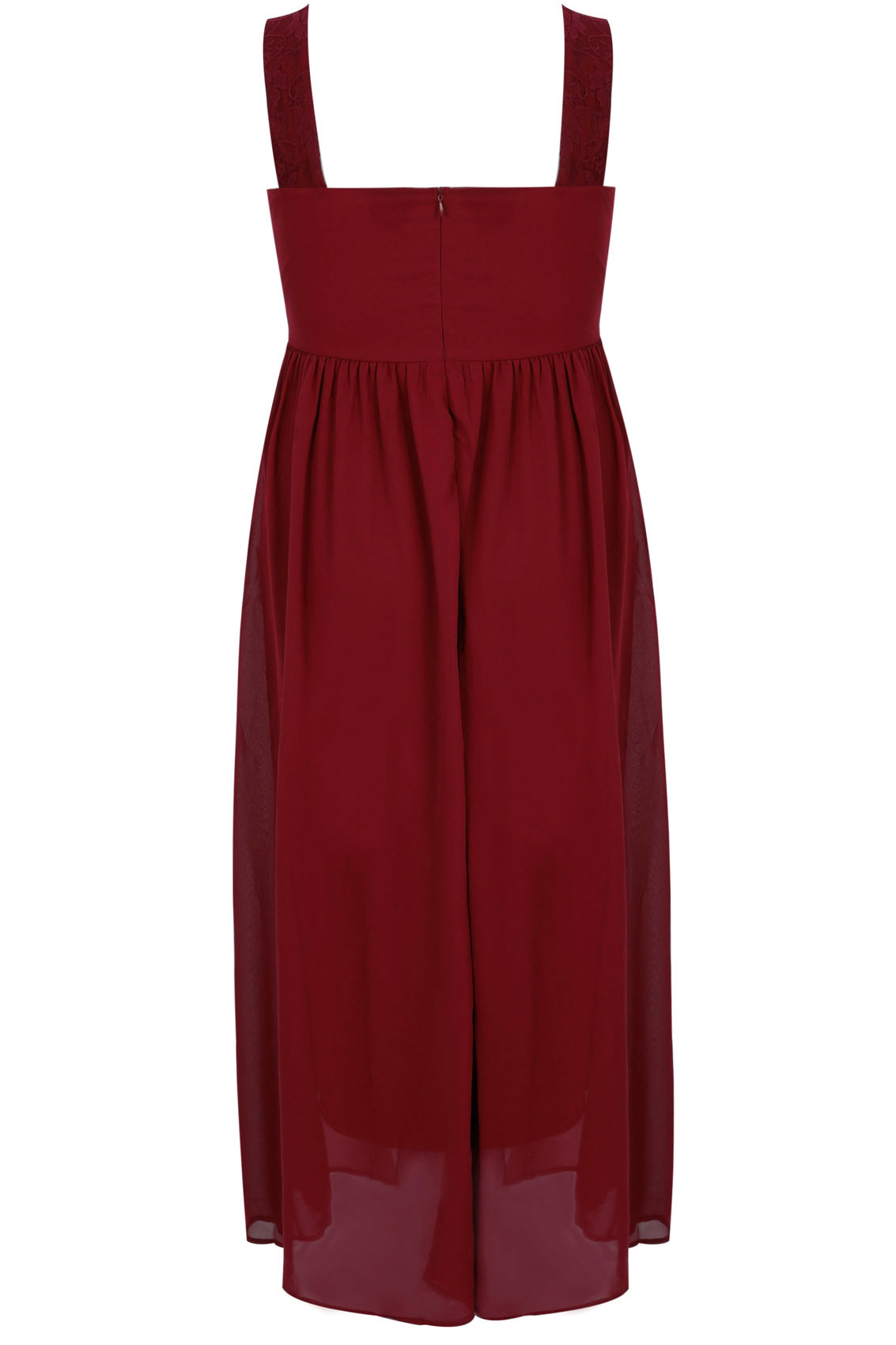 Wine Ruched Chiffon Maxi Wrap Dress With Lace Detail, Plus size 16 to 36