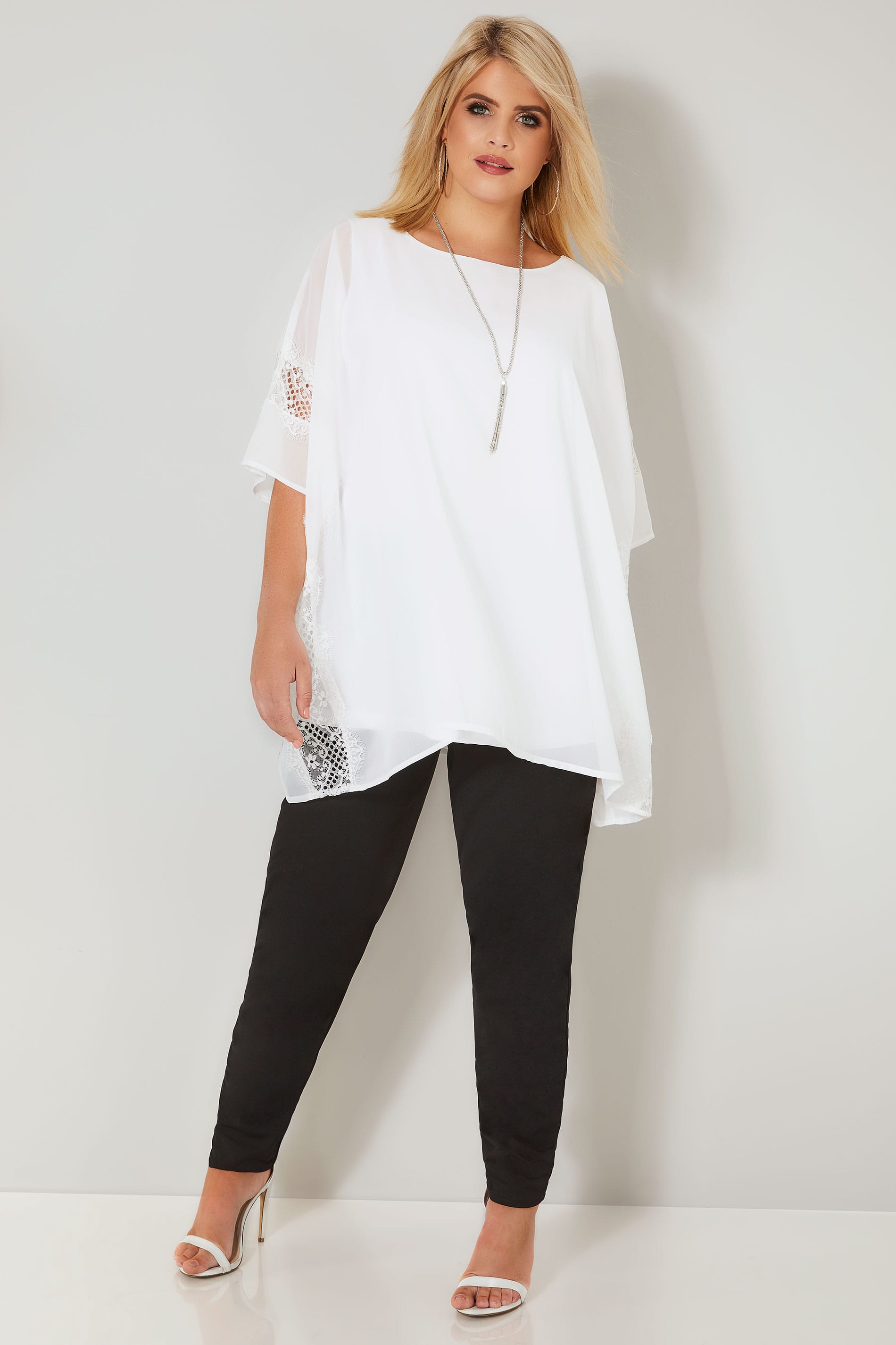 YOURS LONDON White Chiffon Cape Top, Plus size 16 to 32