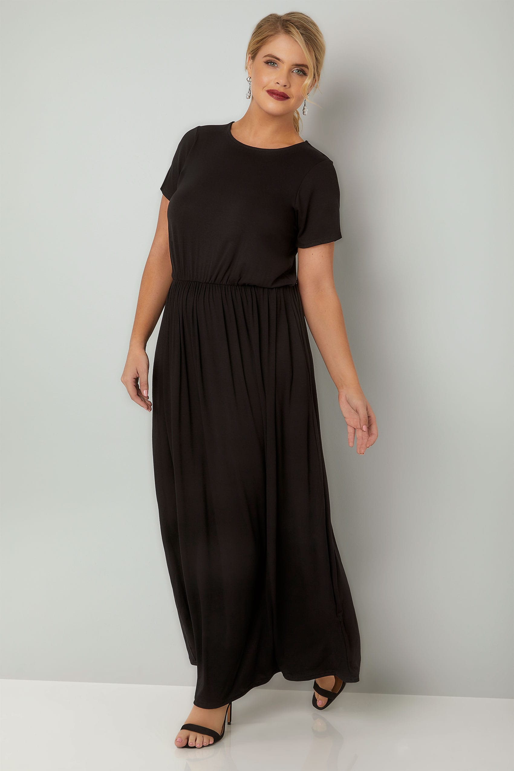 Yours London Black Maxi Dress With Elasticated Waist Plus Size 16 To 36 8398