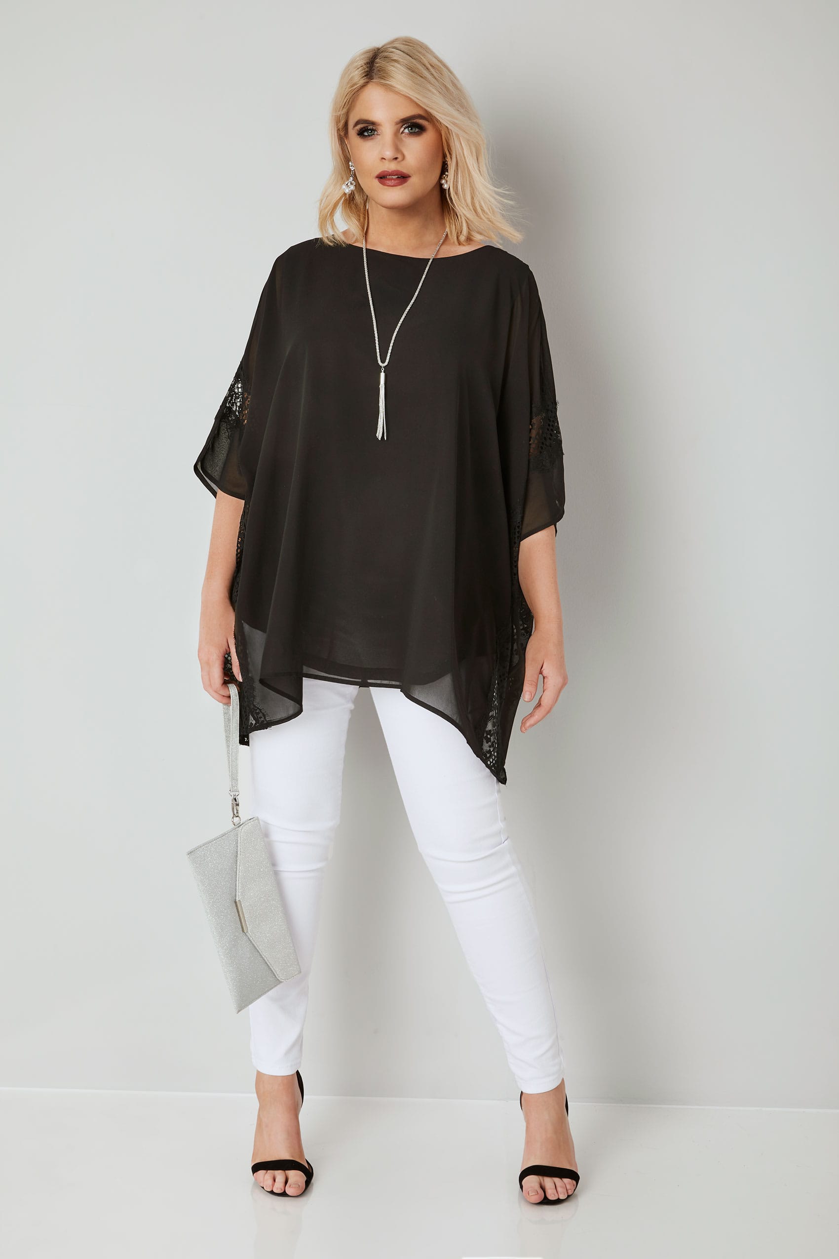 YOURS LONDON Black Chiffon Cape Top, plus size 16 to 32