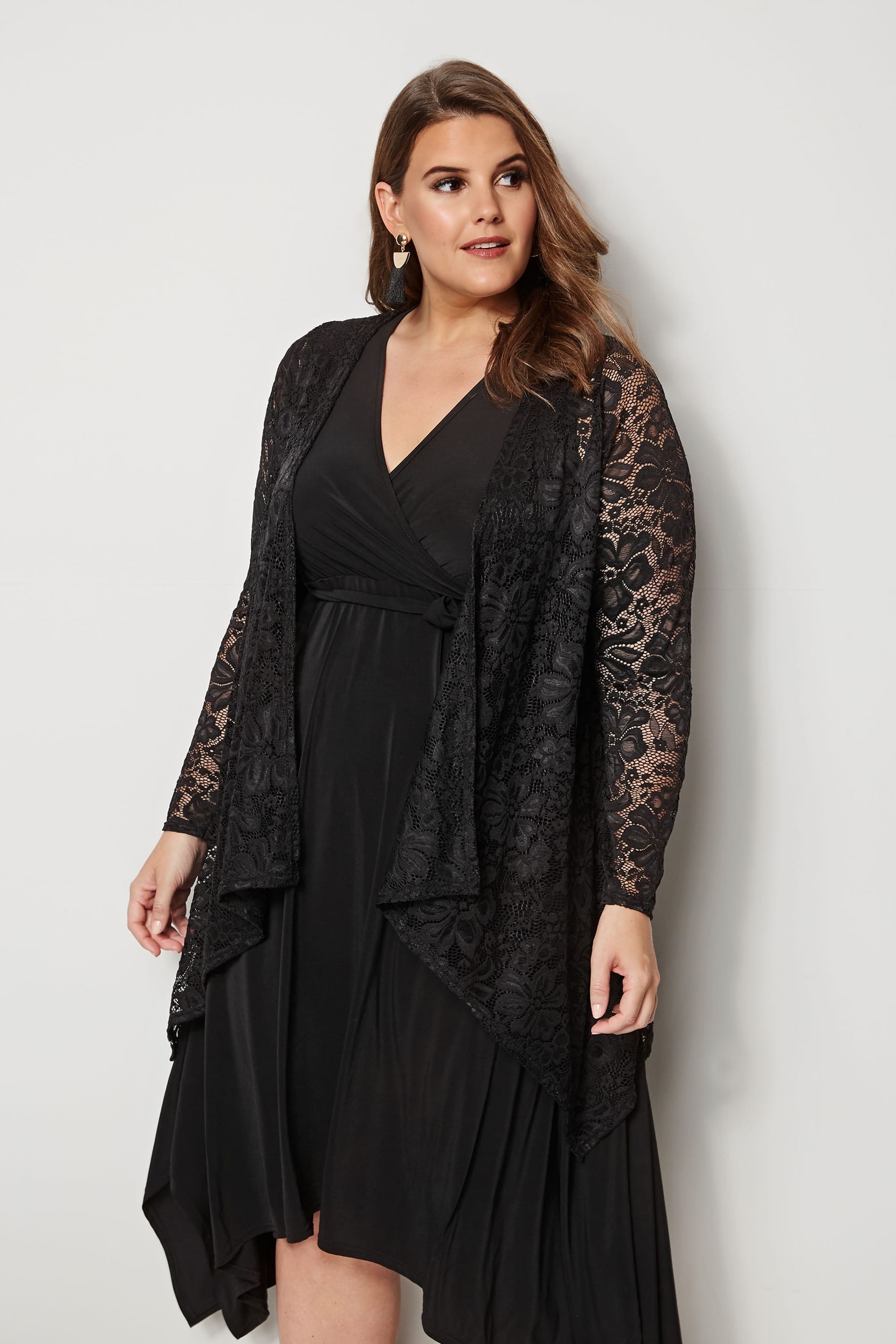 YOURS LONDON Black Floral Lace Cardigan, plus size 16 to 36
