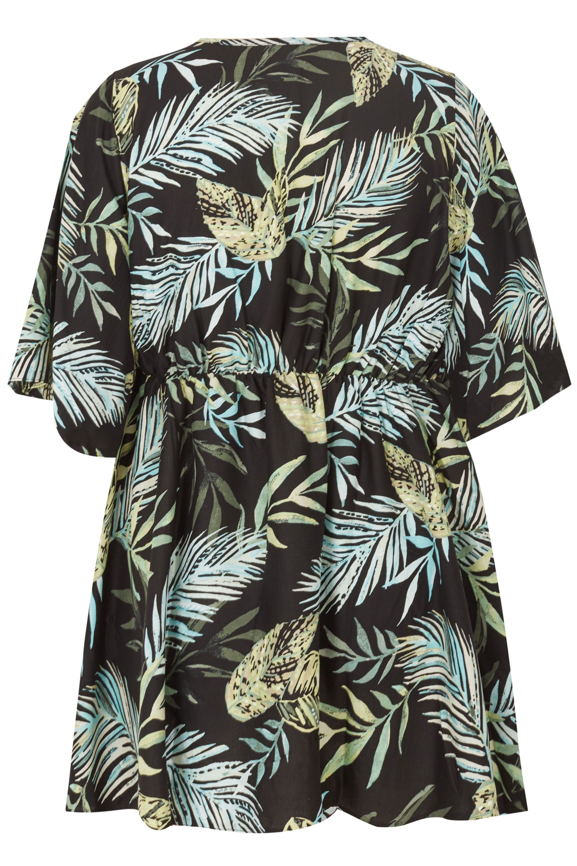 YOURS LONDON Black & Green Palm Leaf Wrap Blouse With Kimono Sleeves ...