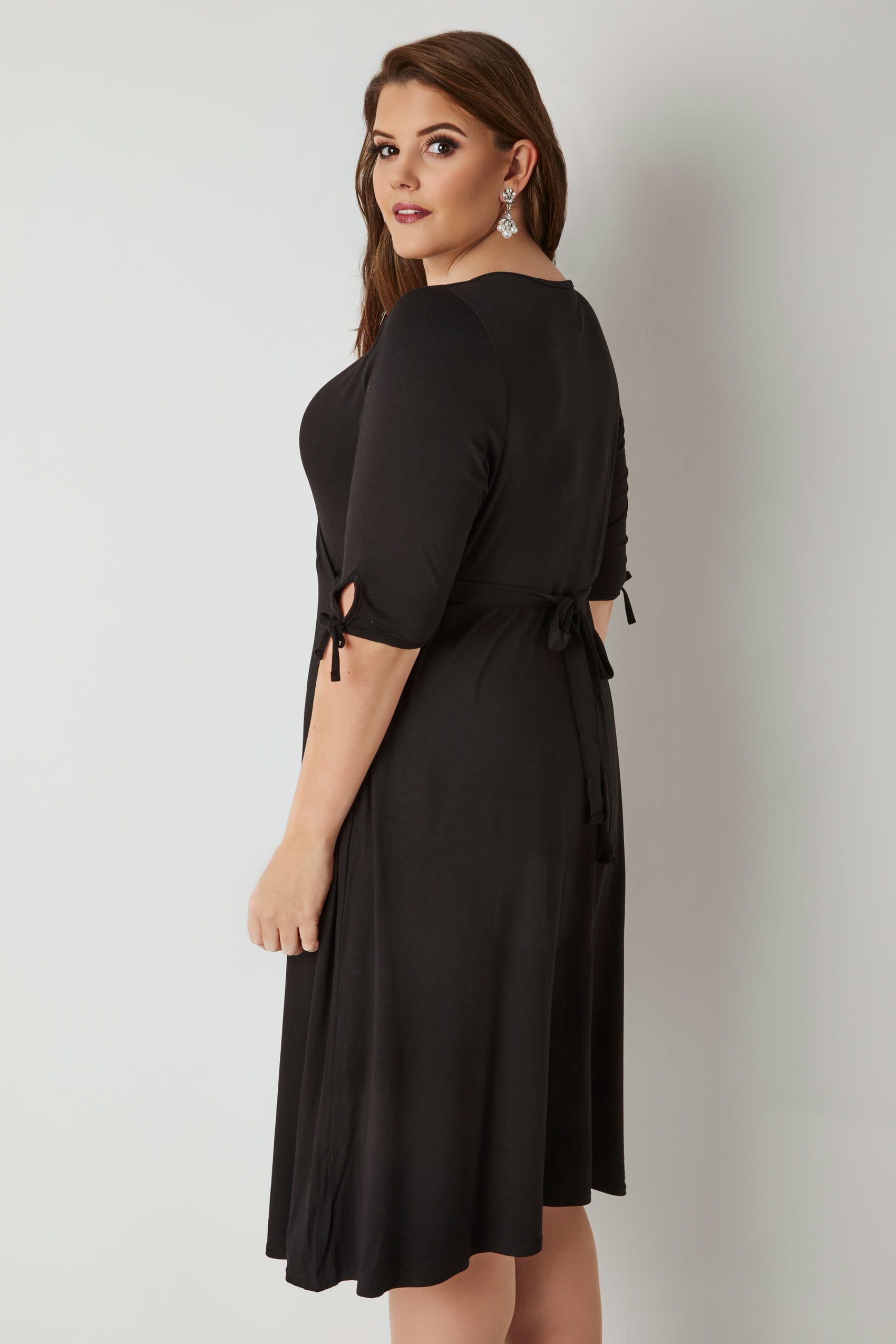 Yours London Black Wrap Dress With Tie Sleeves Plus Size 16 To 32