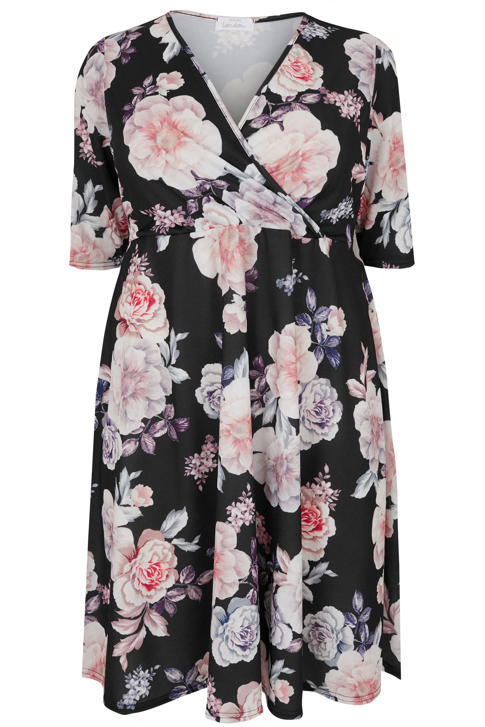 Yours London Black And Pastel Floral Wrap Dress Plus Size 16 To 32 