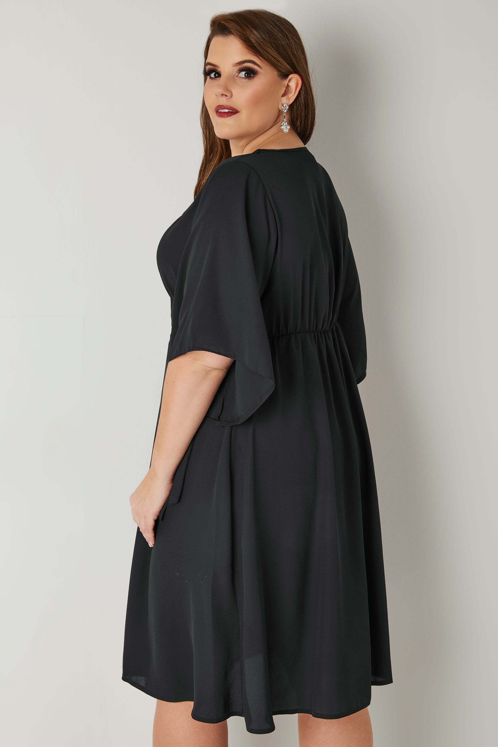 YOURS LONDON Black Wrap Dress With Tie Waist, Plus size 16 to 32