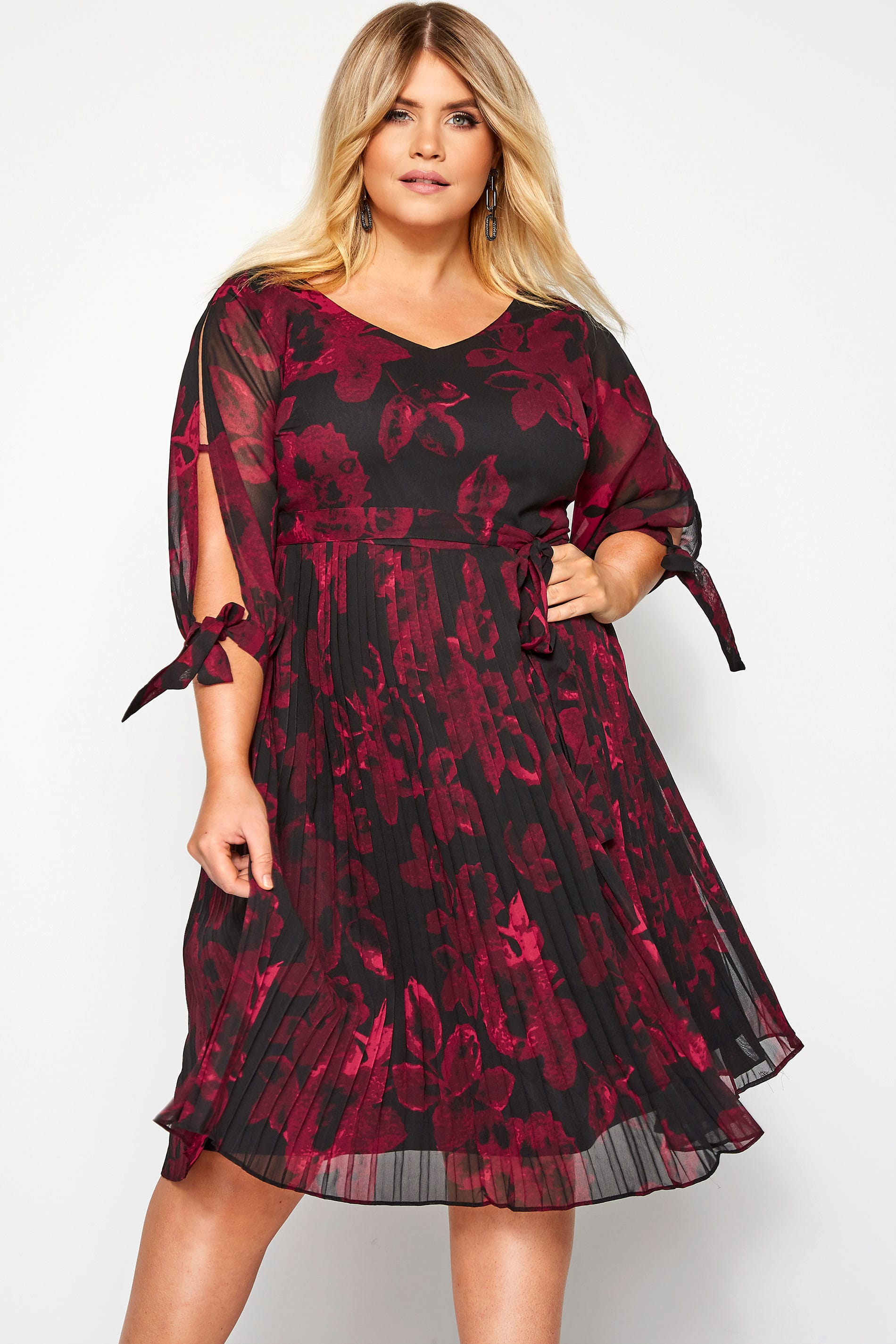 plus size burgundy floral dress