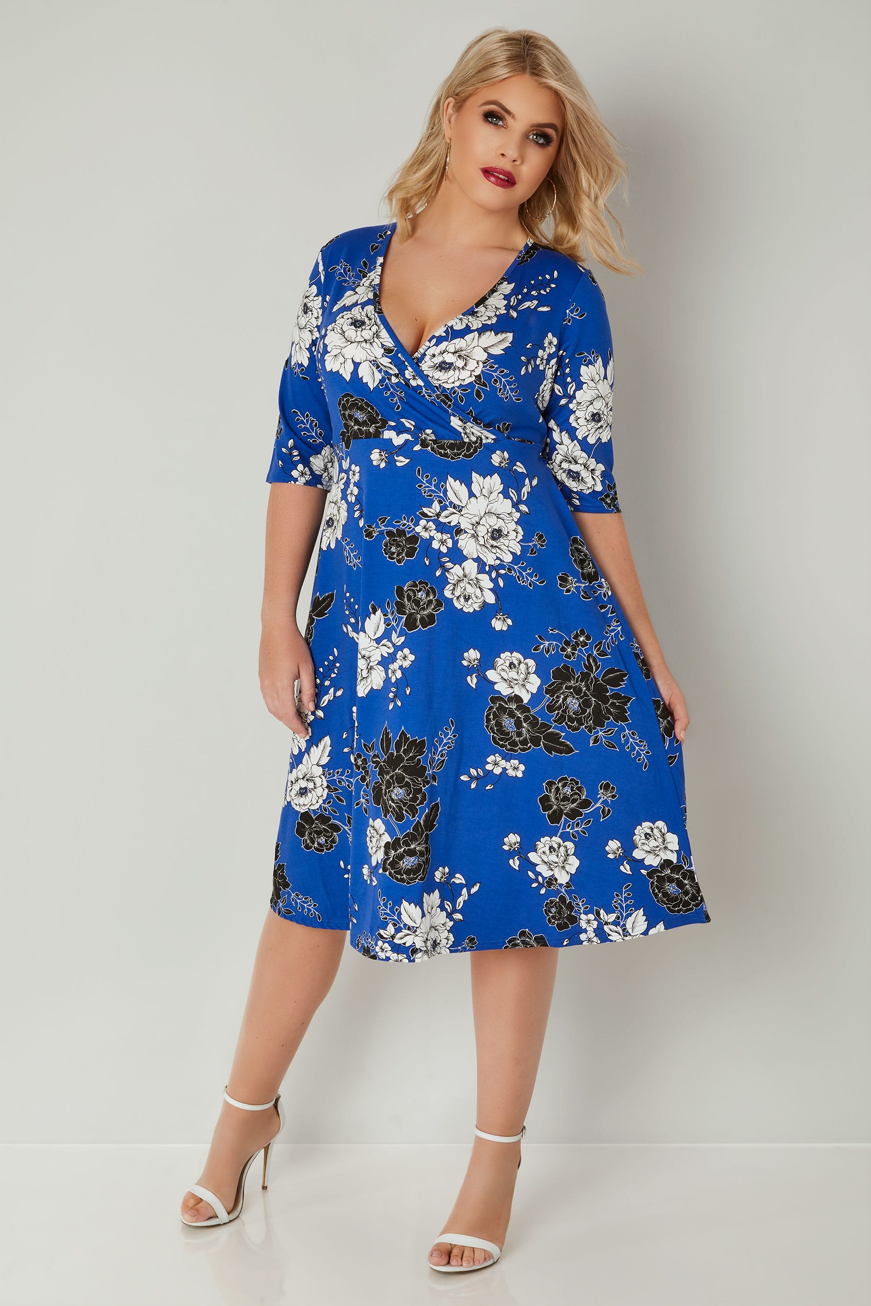 YOURS LONDON Cobalt Blue Floral Wrap Dress, Plus size 16 to 36