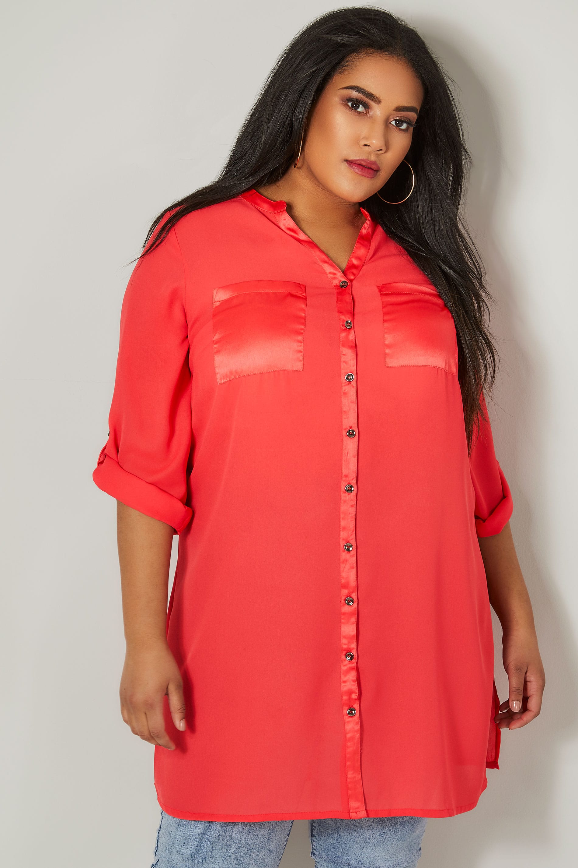 YOURS LONDON Coral Chiffon Blouse With Satin Trim, plus 