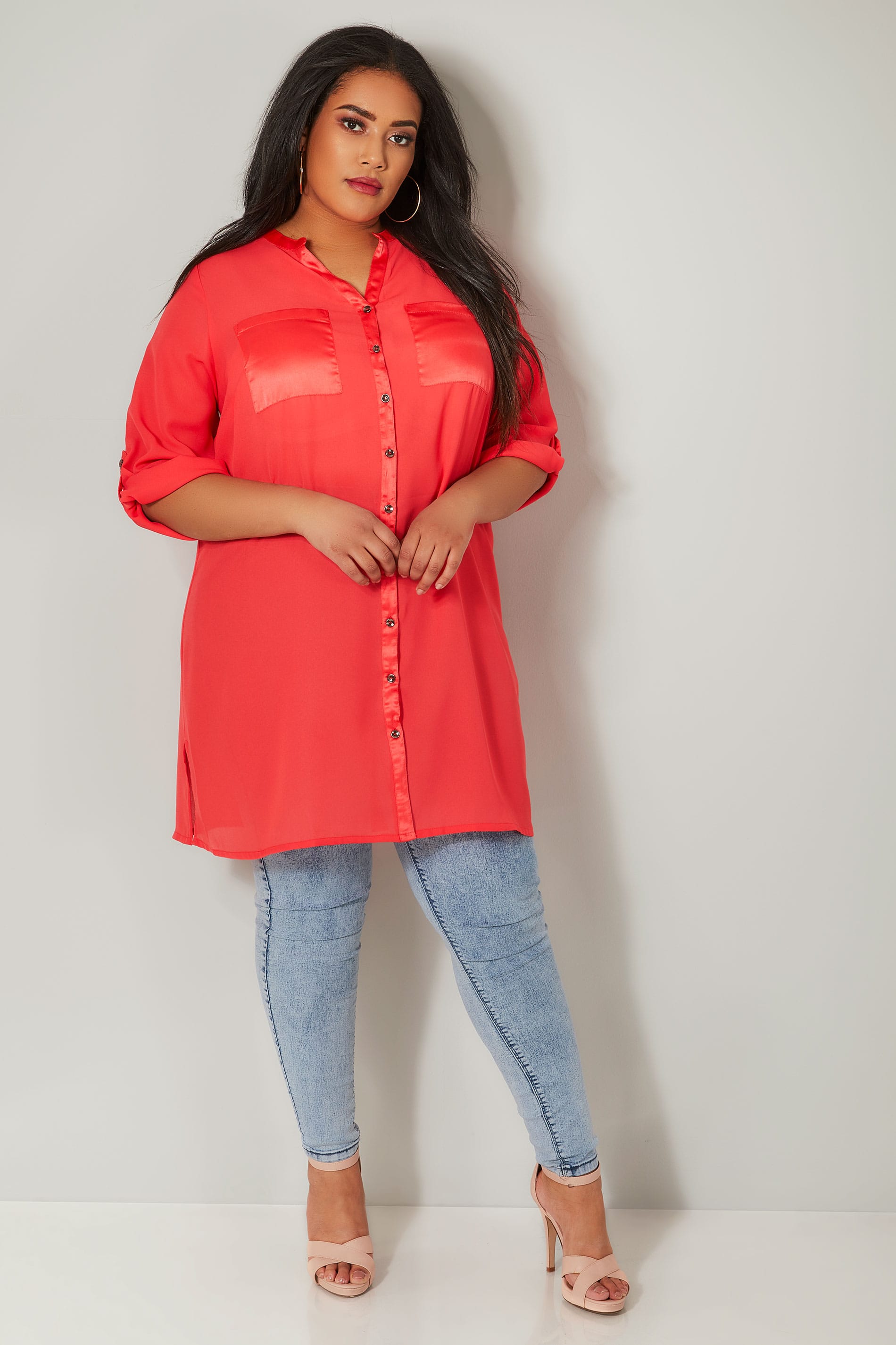 YOURS LONDON Coral Chiffon Blouse With Satin Trim, plus 