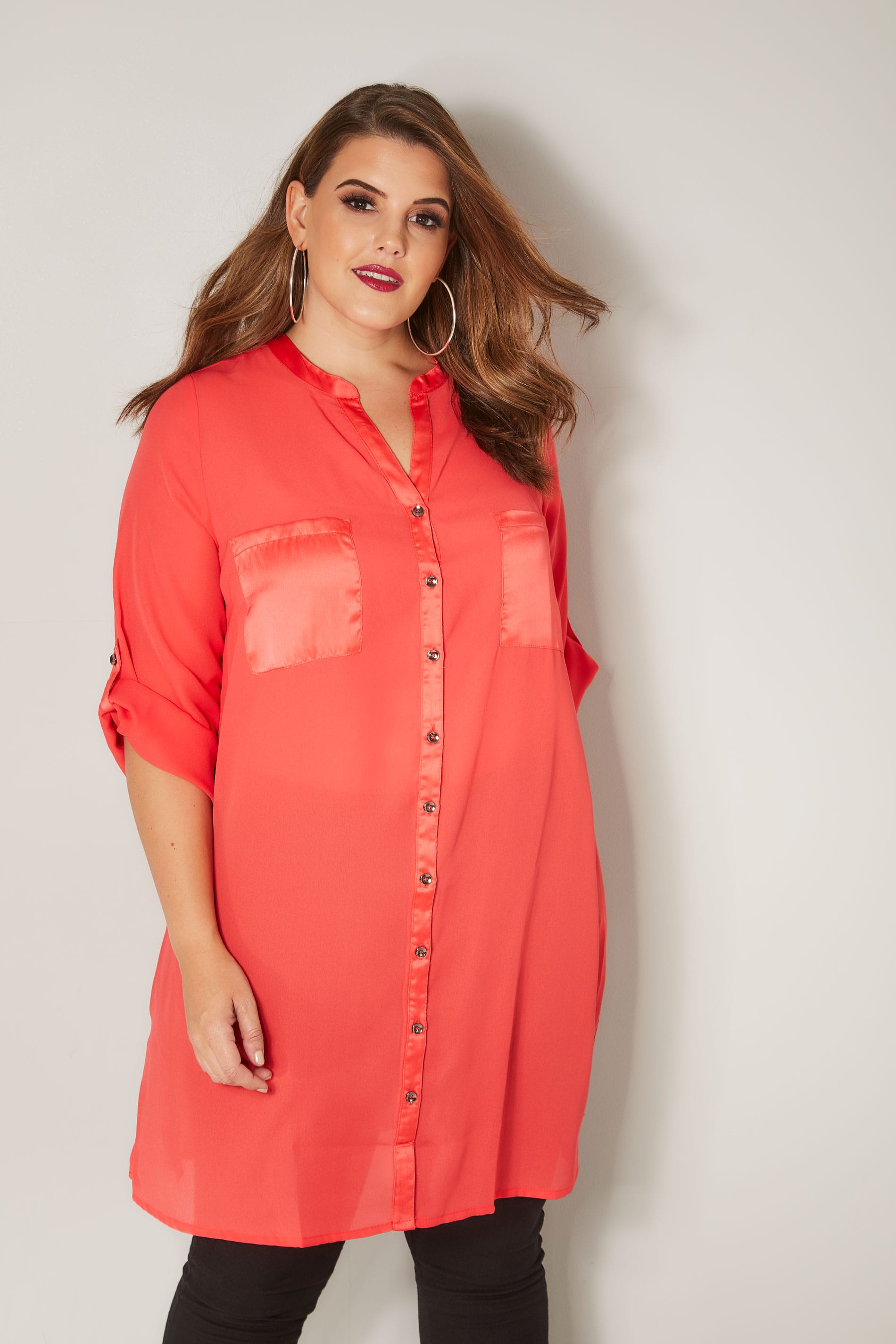 YOURS LONDON Coral Chiffon Blouse With Satin Trim, plus size 16 to 32