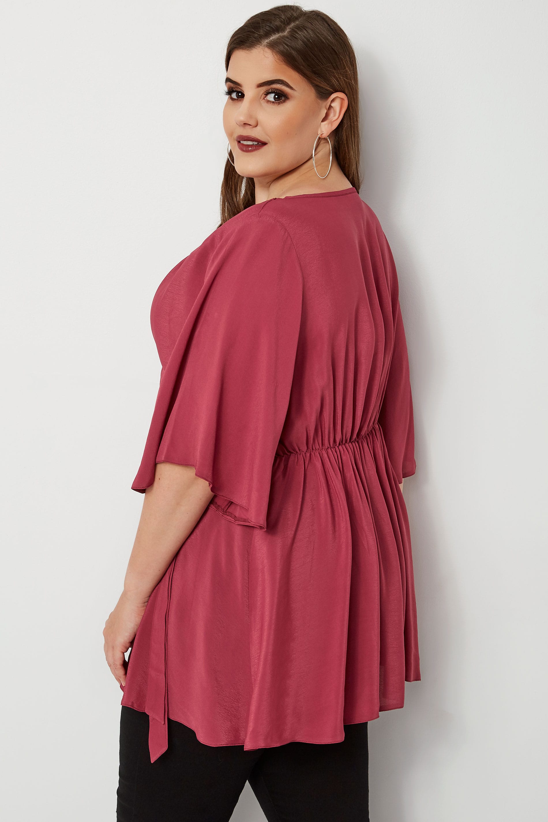 YOURS LONDON Dark Pink Wrap  Blouse  With Kimono  Sleeves