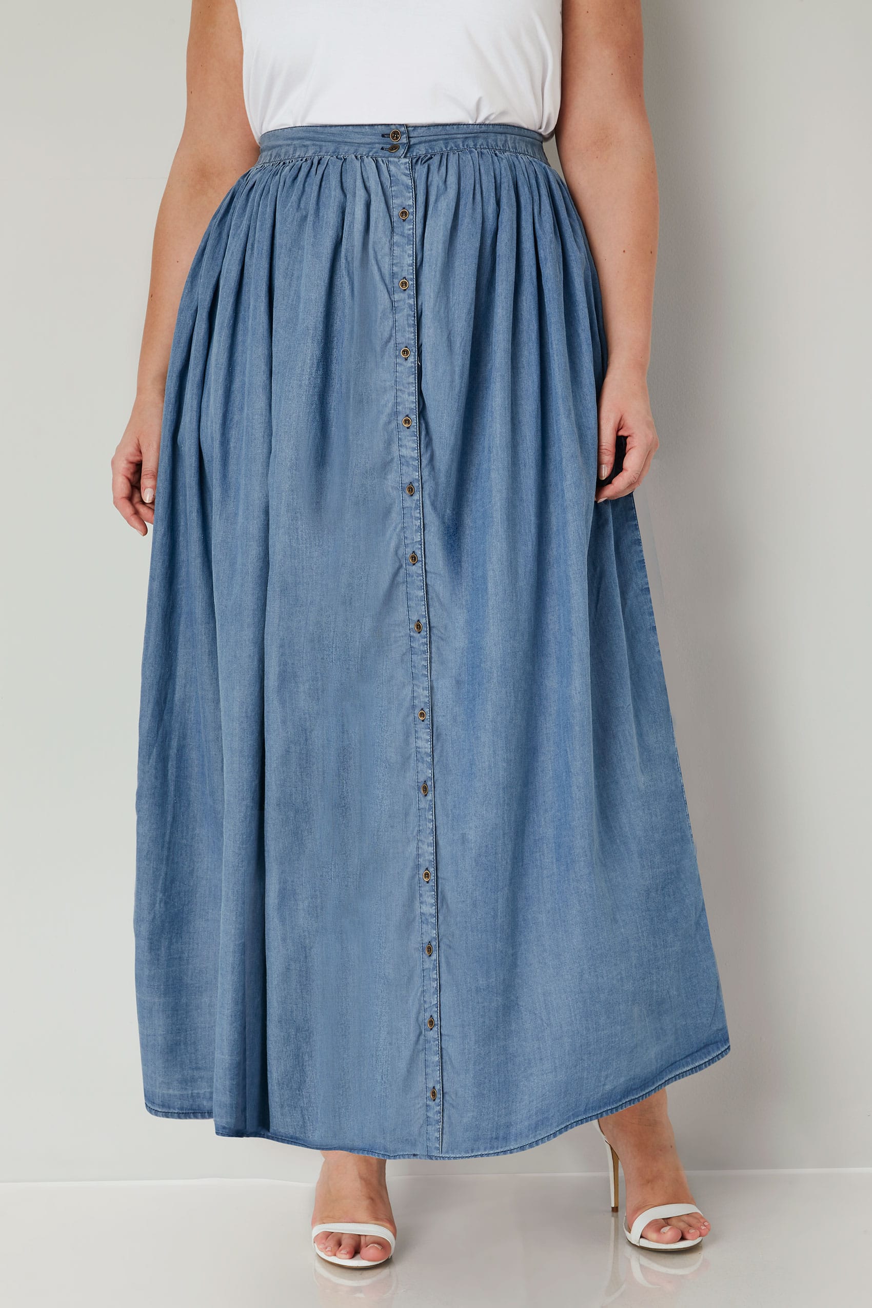 YOURS LONDON Denim Blue Tencel Maxi Skirt Plus Size 16 to 32